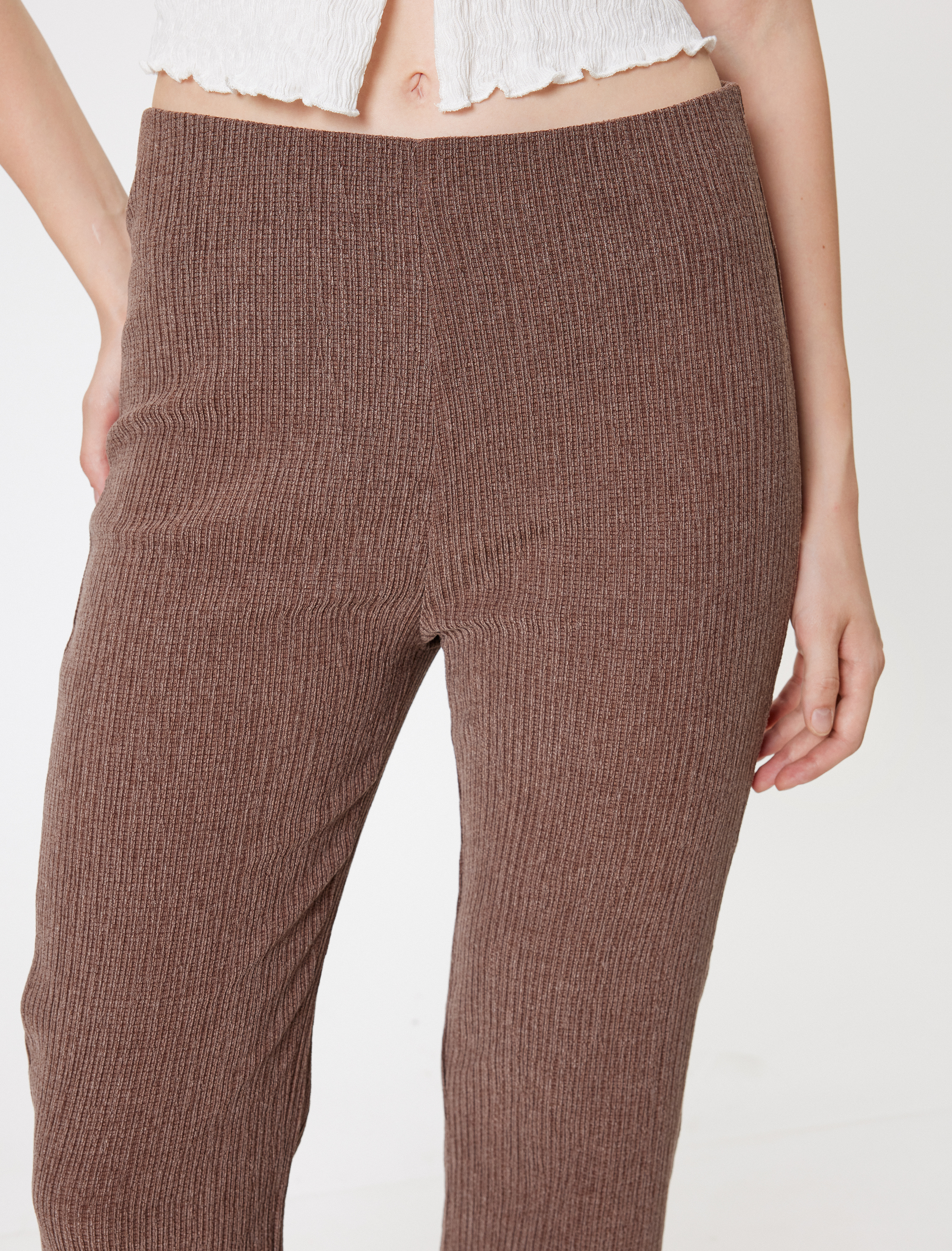   İspanyol Paça Tayt Pantolon Bürümcük Yüksek Bel Slim Fit Bürümcük