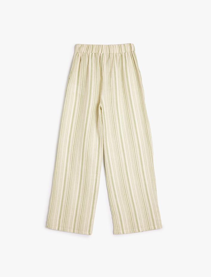 Kız Çocuk Bol Paça Pantolon Beli Lastikli Cepli Pamuklu