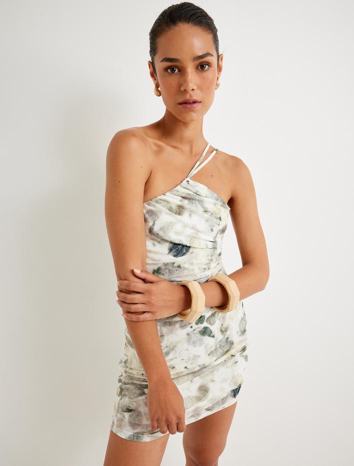  Koton X Sima Tarkan - Tek Omuz Mini Kalem Elbise Floral Desenli Dokulu