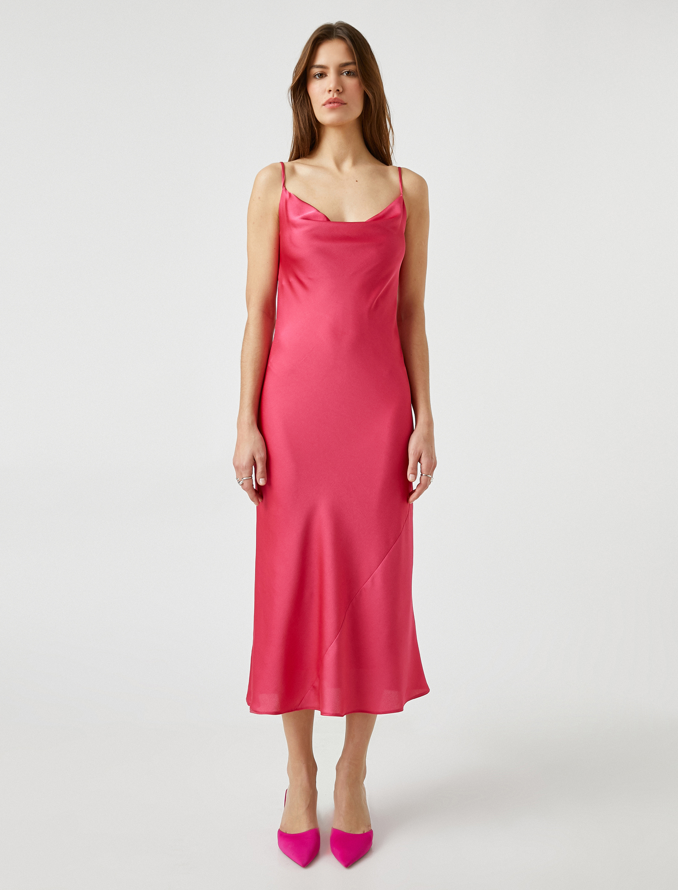   Midi Abiye Elbise Saten Askılı