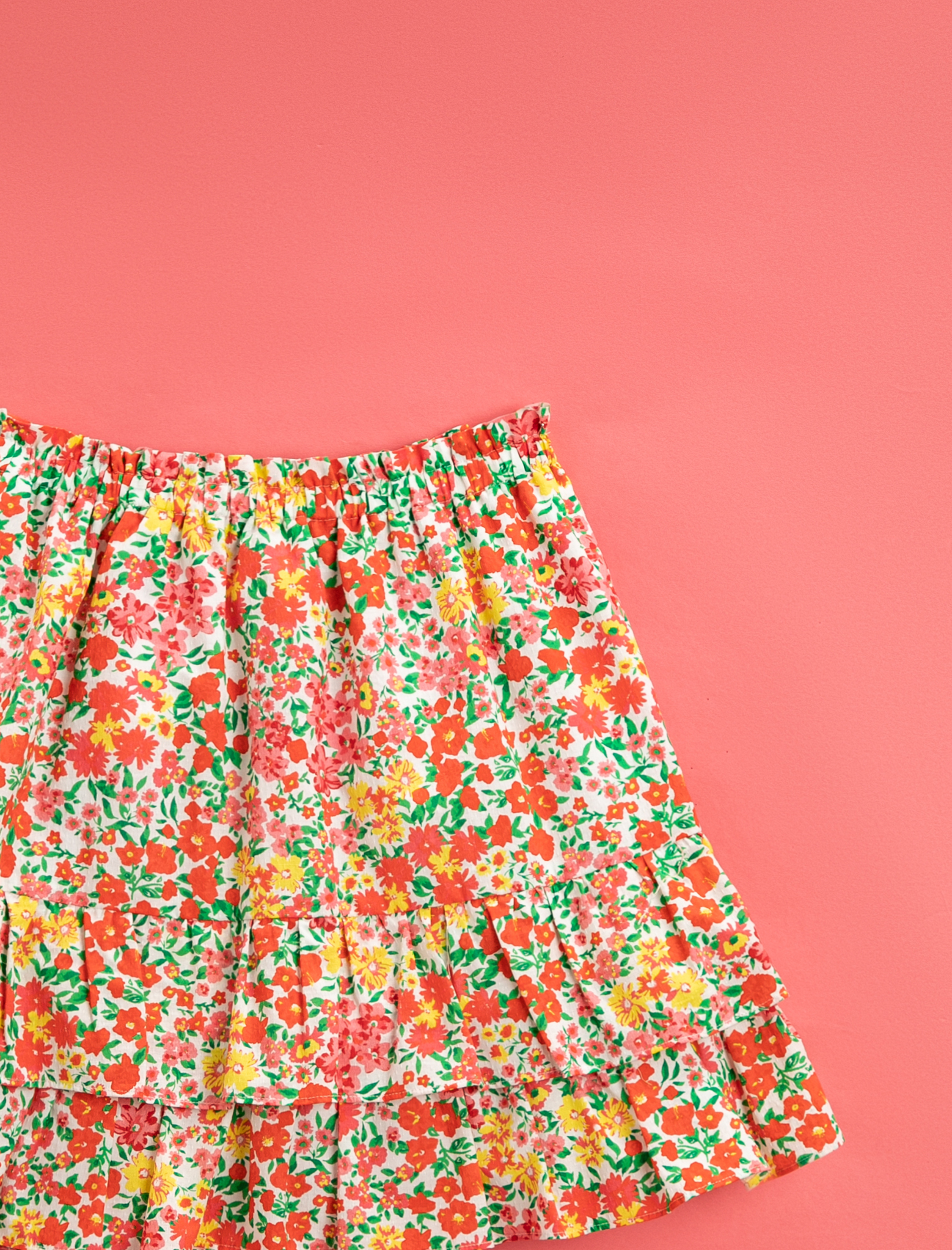  Kız Çocuk Çiçekli Etek Katlı Pamuklu