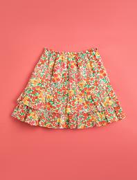 Çiçekli Etek Katlı Pamuklu