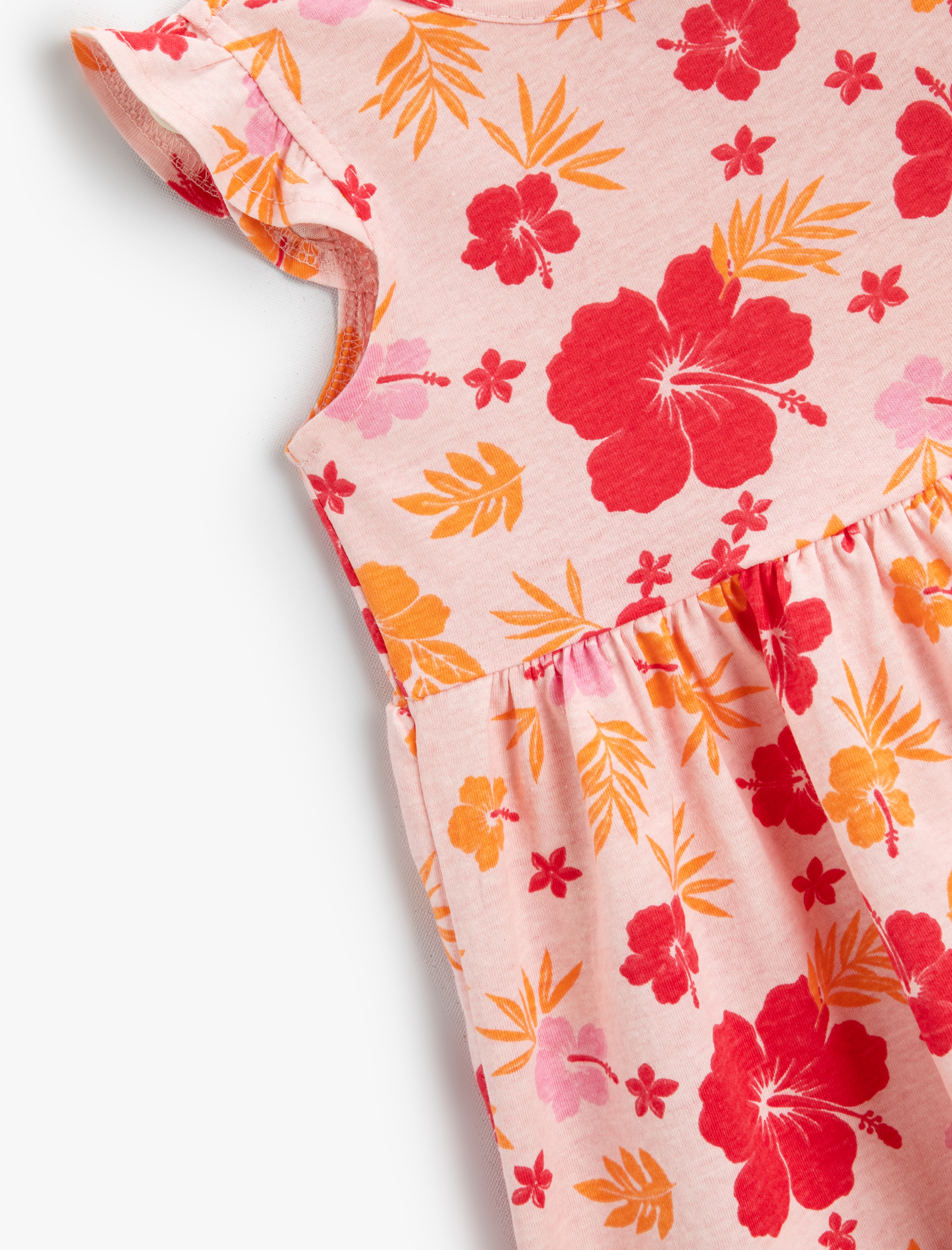  Kız Bebek Elbise Çiçekli Kolsuz Fırfır Detaylı Pamuklu