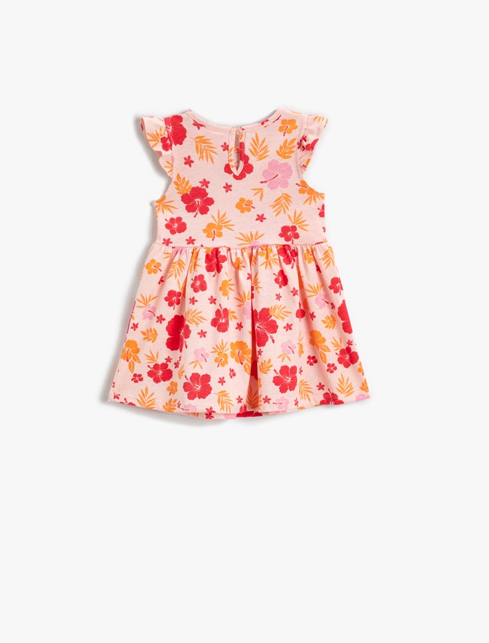 Kız Bebek Elbise Çiçekli Kolsuz Fırfır Detaylı Pamuklu