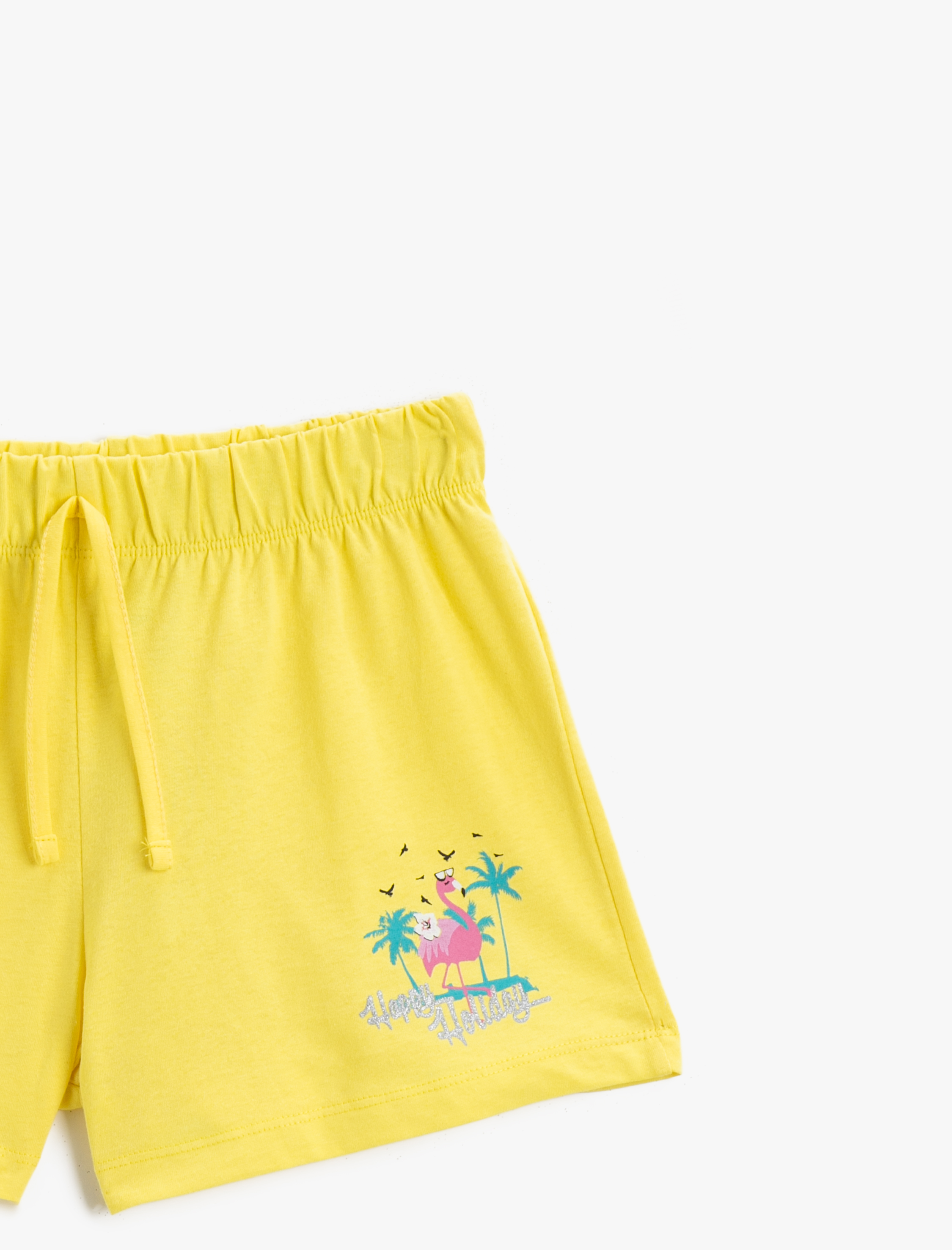  Kız Çocuk Belden Bağlamalı Şort Baskılı Pamuklu