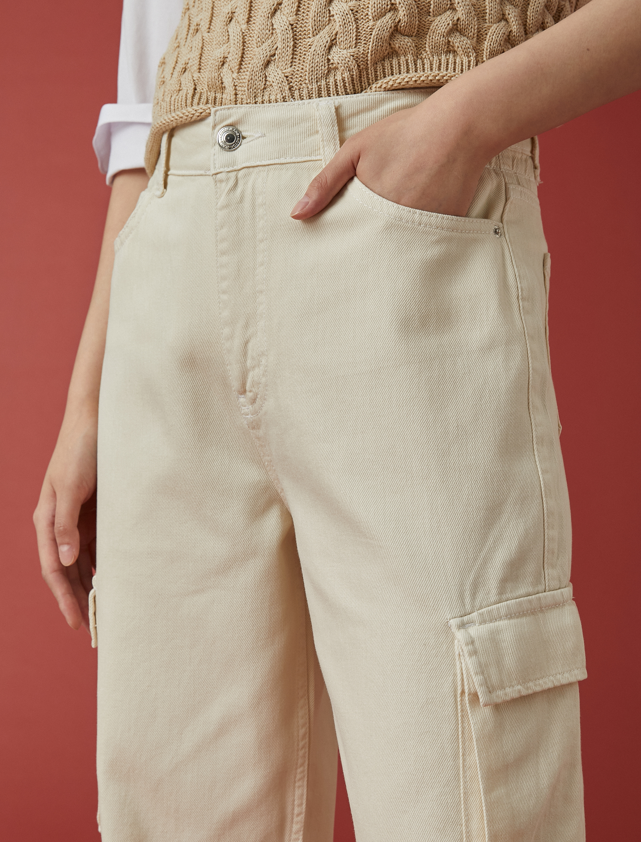   Yüksek Bel Kargo Pantolon Düz Paça