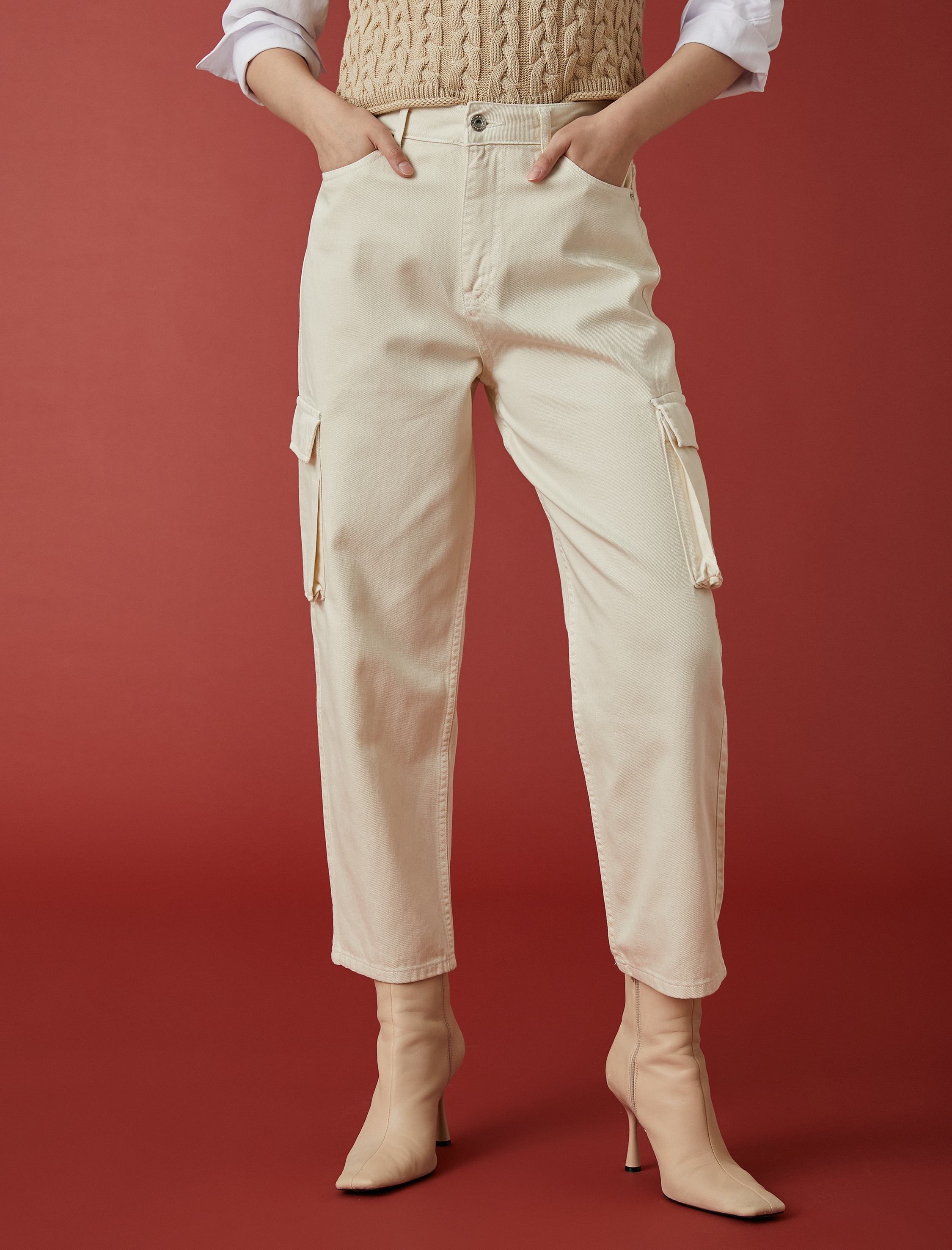   Yüksek Bel Kargo Pantolon Düz Paça