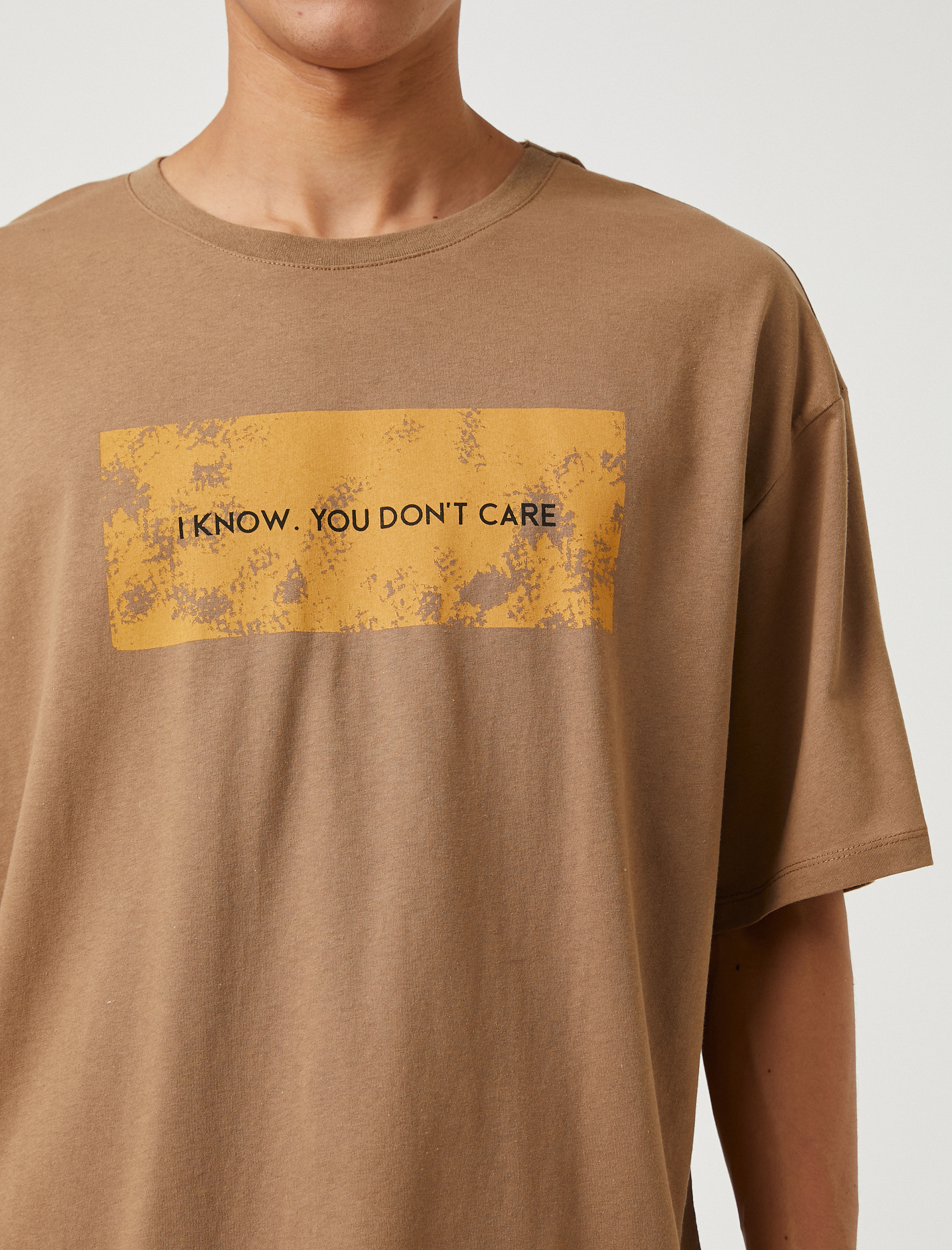   Basic Oversize Tişört Slogan Baskılı Bisiklet Yaka Kısa Kollu