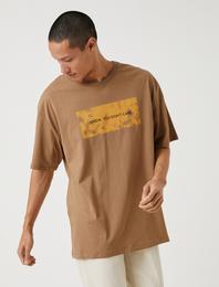 Basic Oversize Tişört Slogan Baskılı Bisiklet Yaka Kısa Kollu