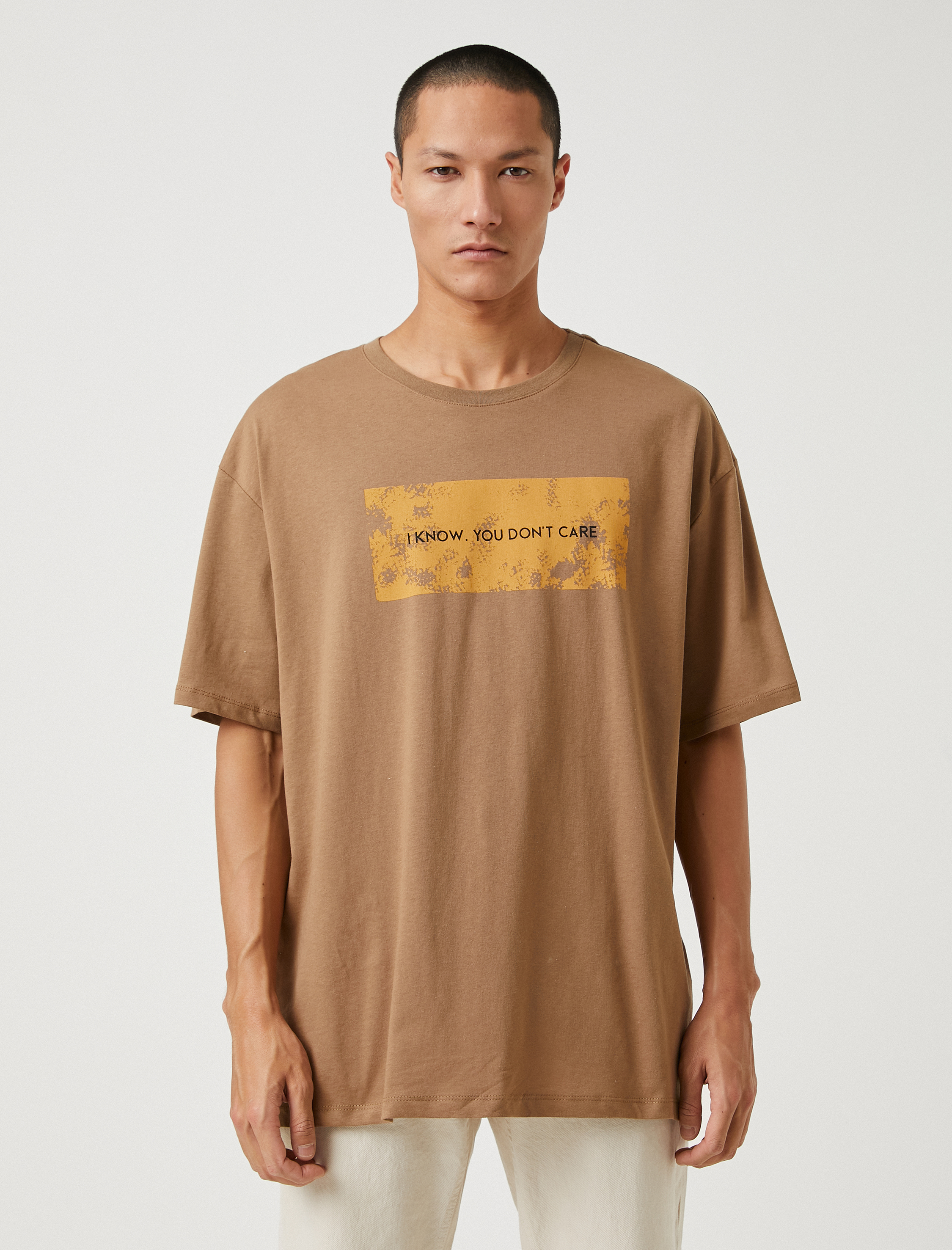   Basic Oversize Tişört Slogan Baskılı Bisiklet Yaka Kısa Kollu