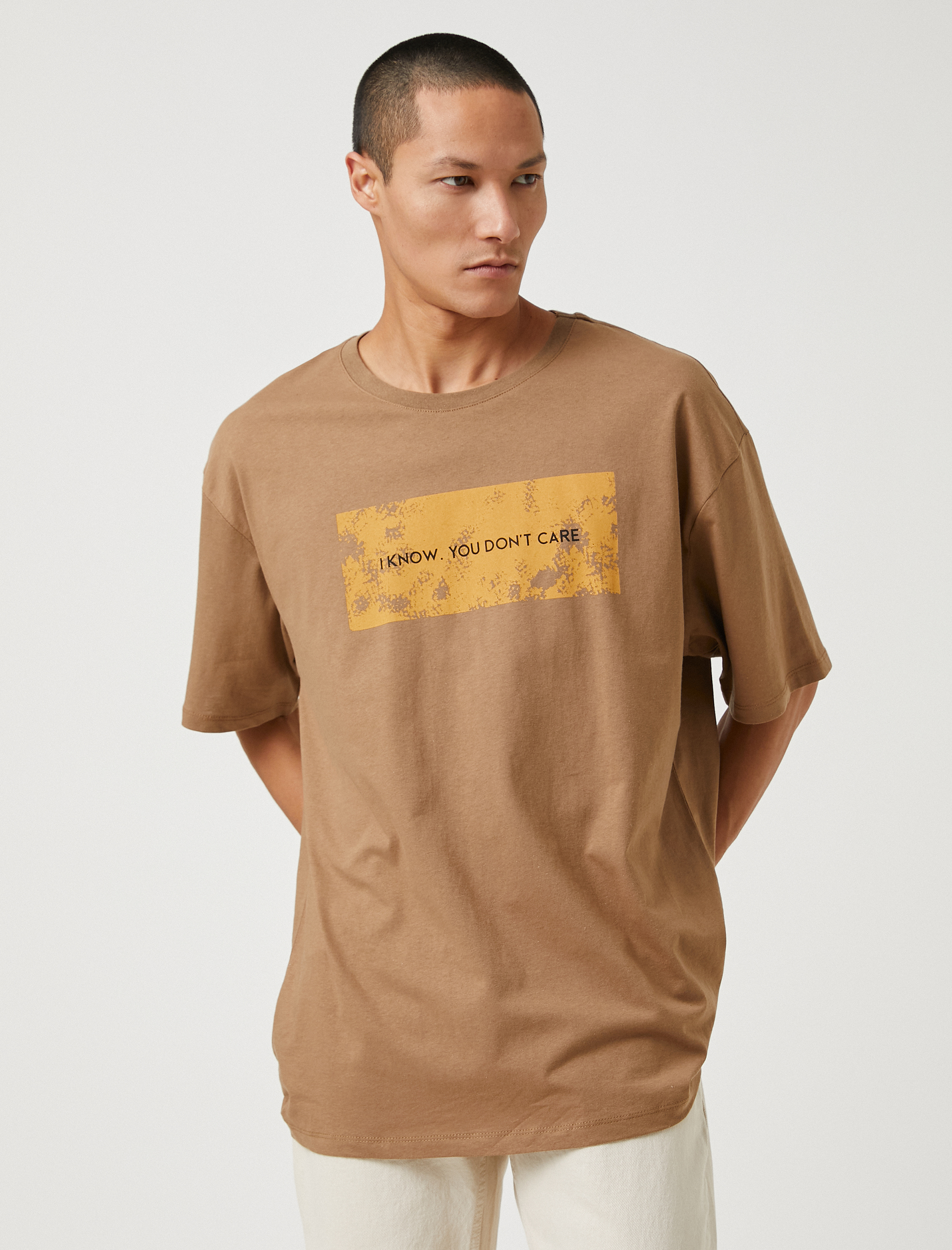   Basic Oversize Tişört Slogan Baskılı Bisiklet Yaka Kısa Kollu