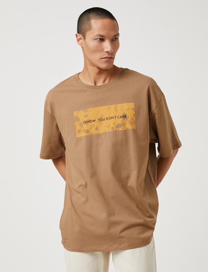  Basic Oversize Tişört Slogan Baskılı Bisiklet Yaka Kısa Kollu