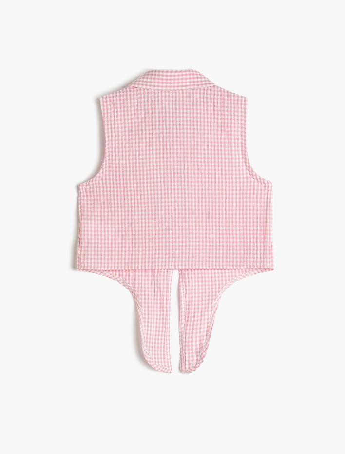 Kız Çocuk Crop Kolsuz Gömlek Belden Bağlamalı Pötikareli