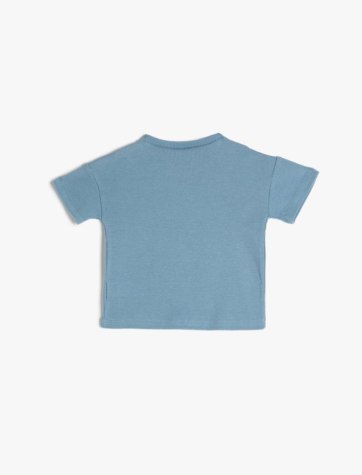 Erkek Bebek Tişört Hayvanlar Baskılı Kısa Kollu Bisiklet Yaka Dokulu Pamuklu