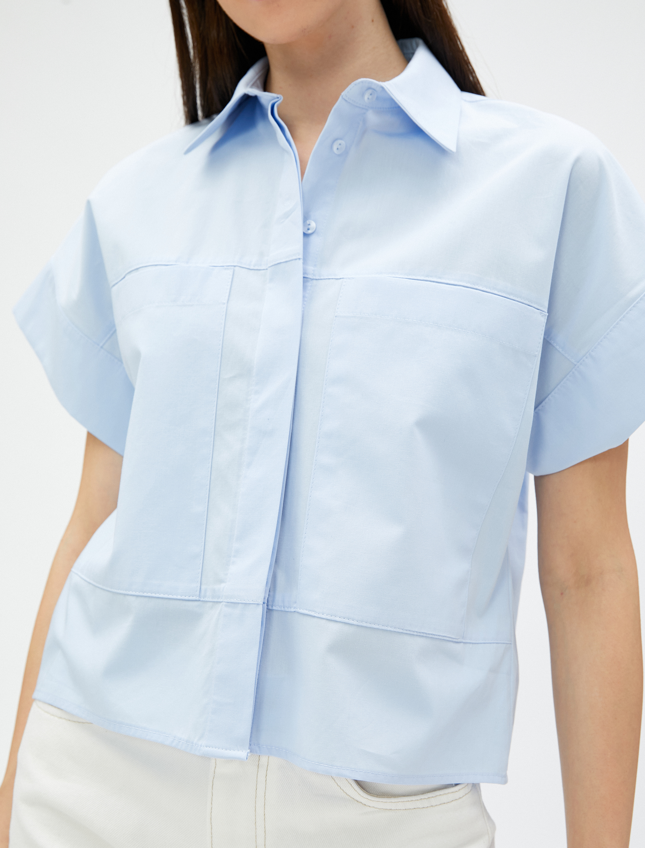   Crop Poplin Gömlek Kısa Kollu Pamuklu