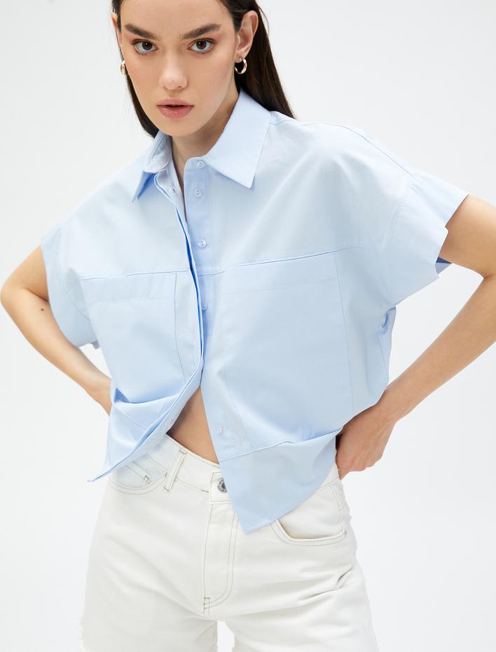  Crop Poplin Gömlek Kısa Kollu Pamuklu