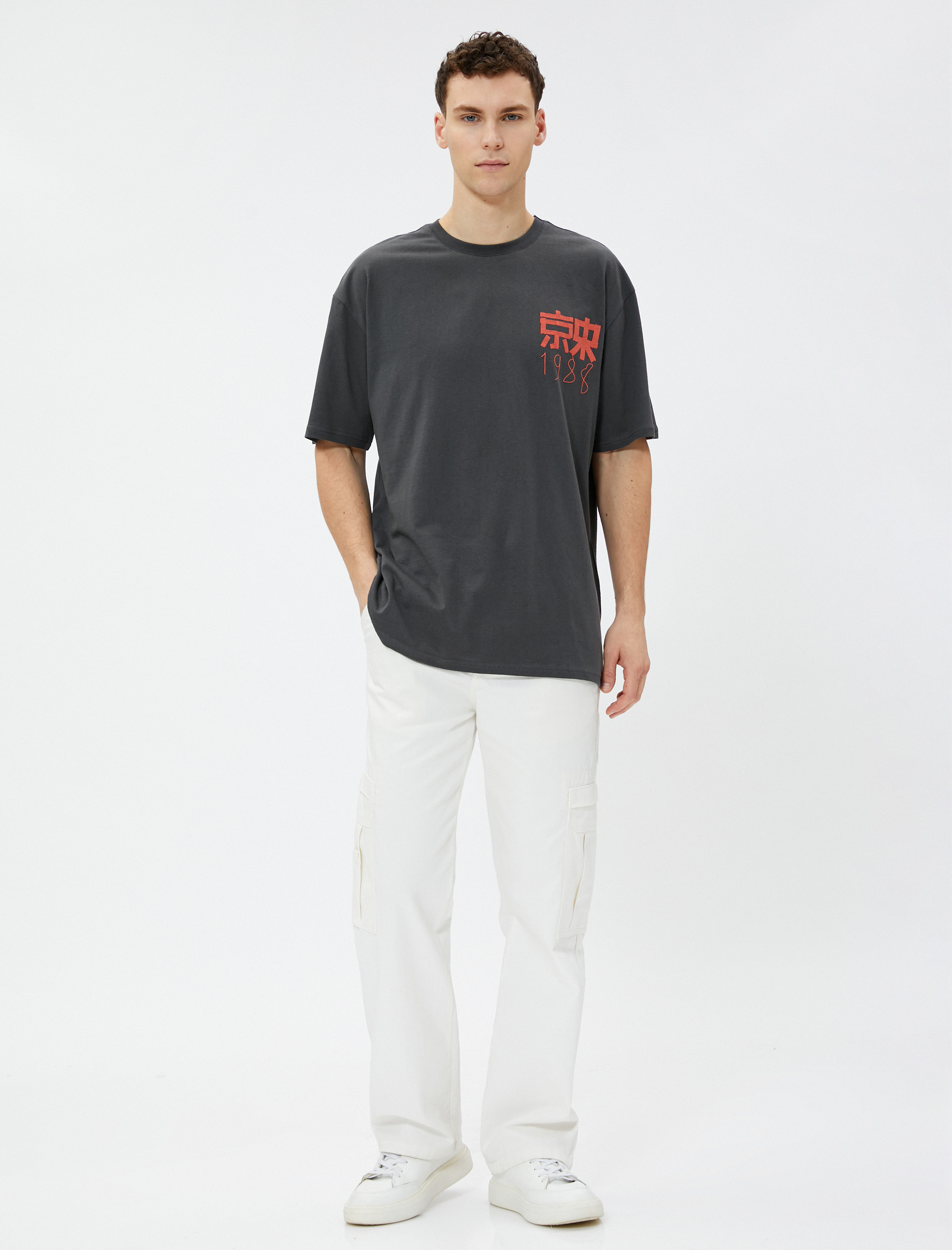   Oversize Tişört Sloganlı Sırt Baskılı Bisiklet Yaka