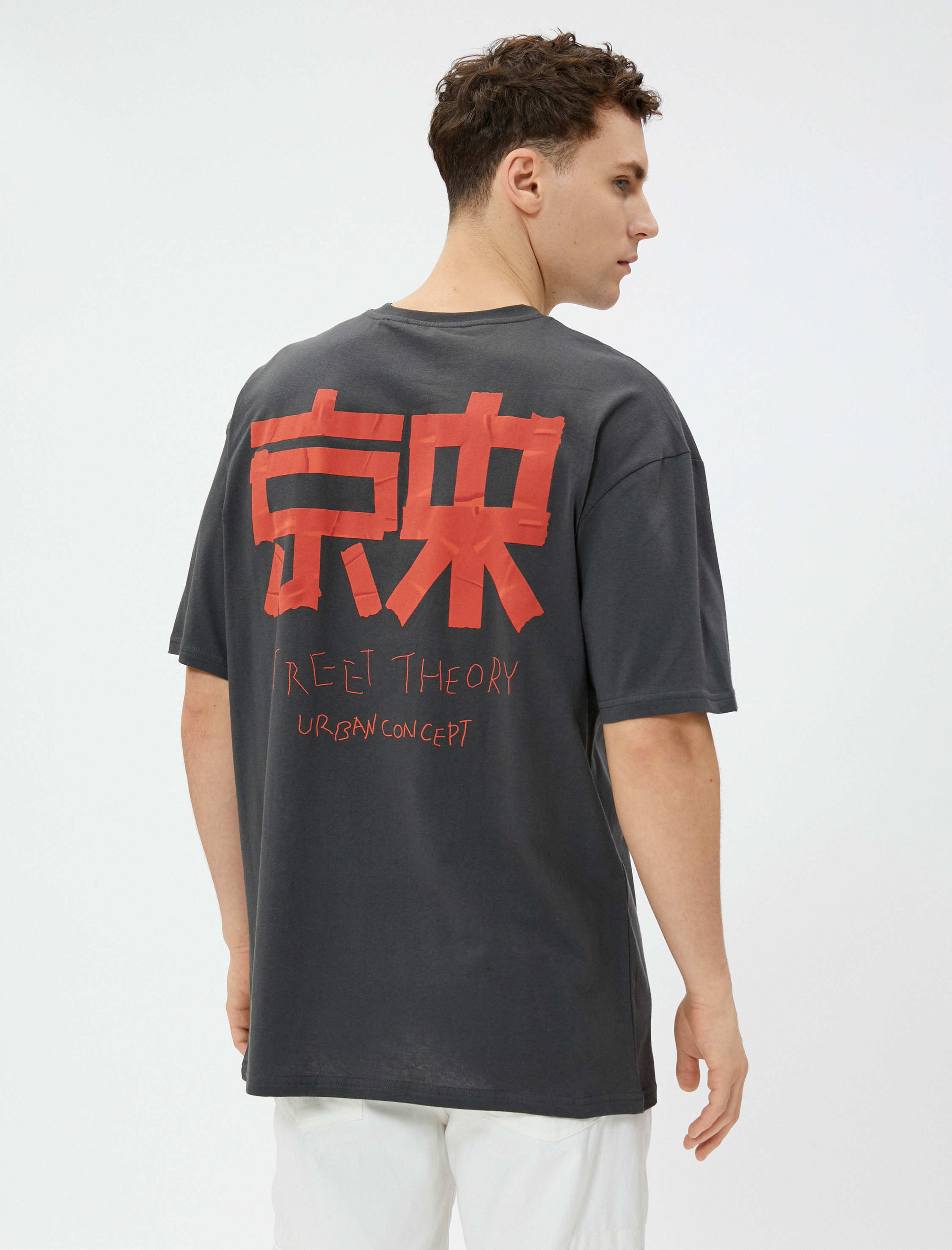   Oversize Tişört Sloganlı Sırt Baskılı Bisiklet Yaka