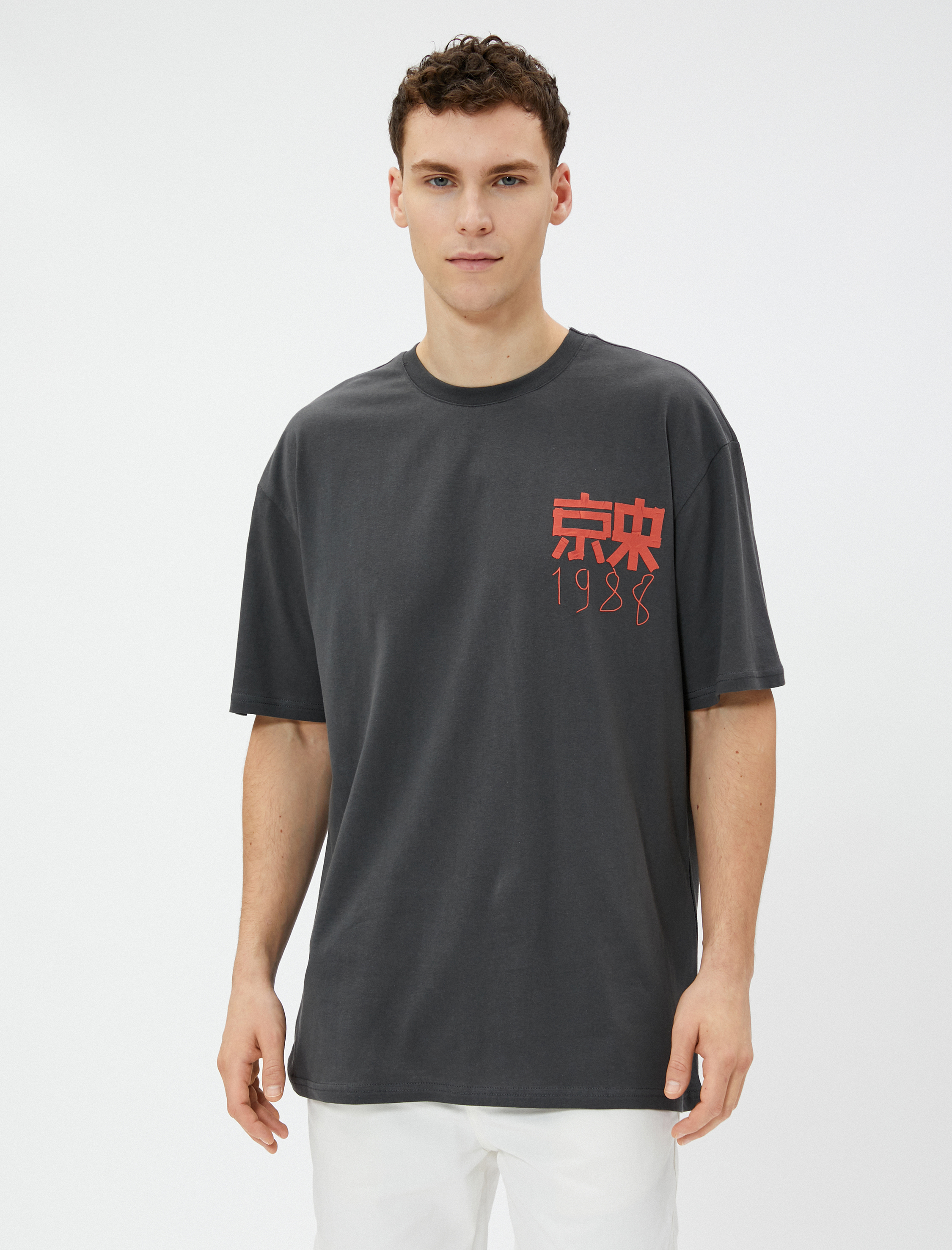   Oversize Tişört Sloganlı Sırt Baskılı Bisiklet Yaka