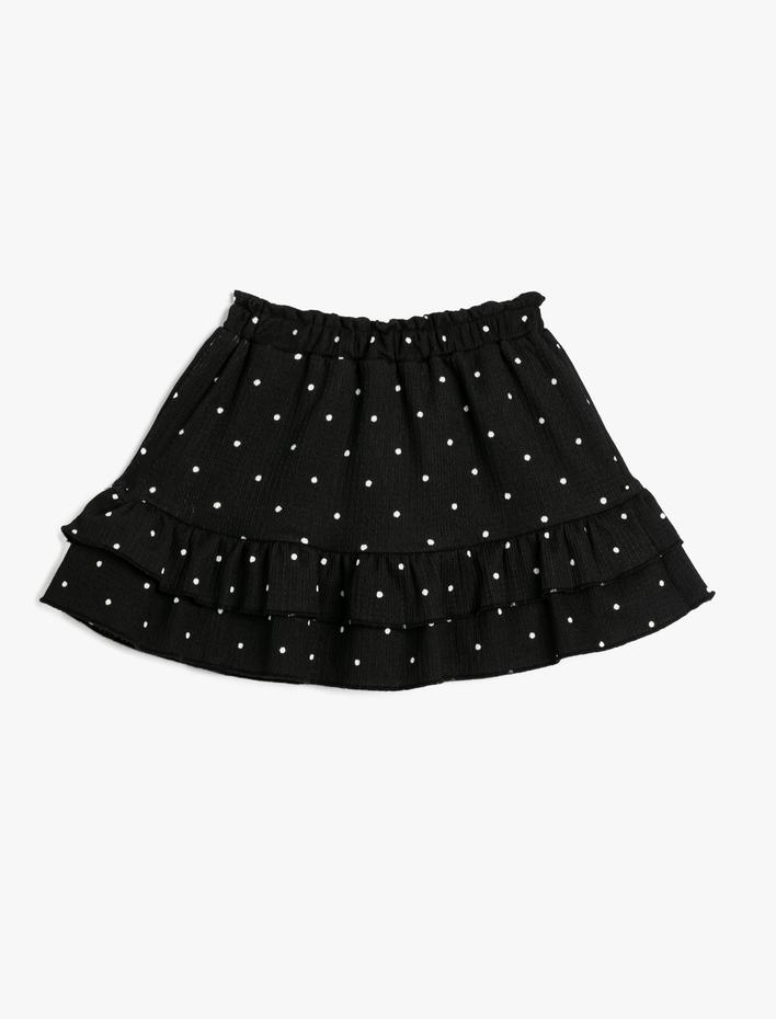 Kız Çocuk Mini Etek Puantiyeli Beli Lastikli Astarlı Pamuklu