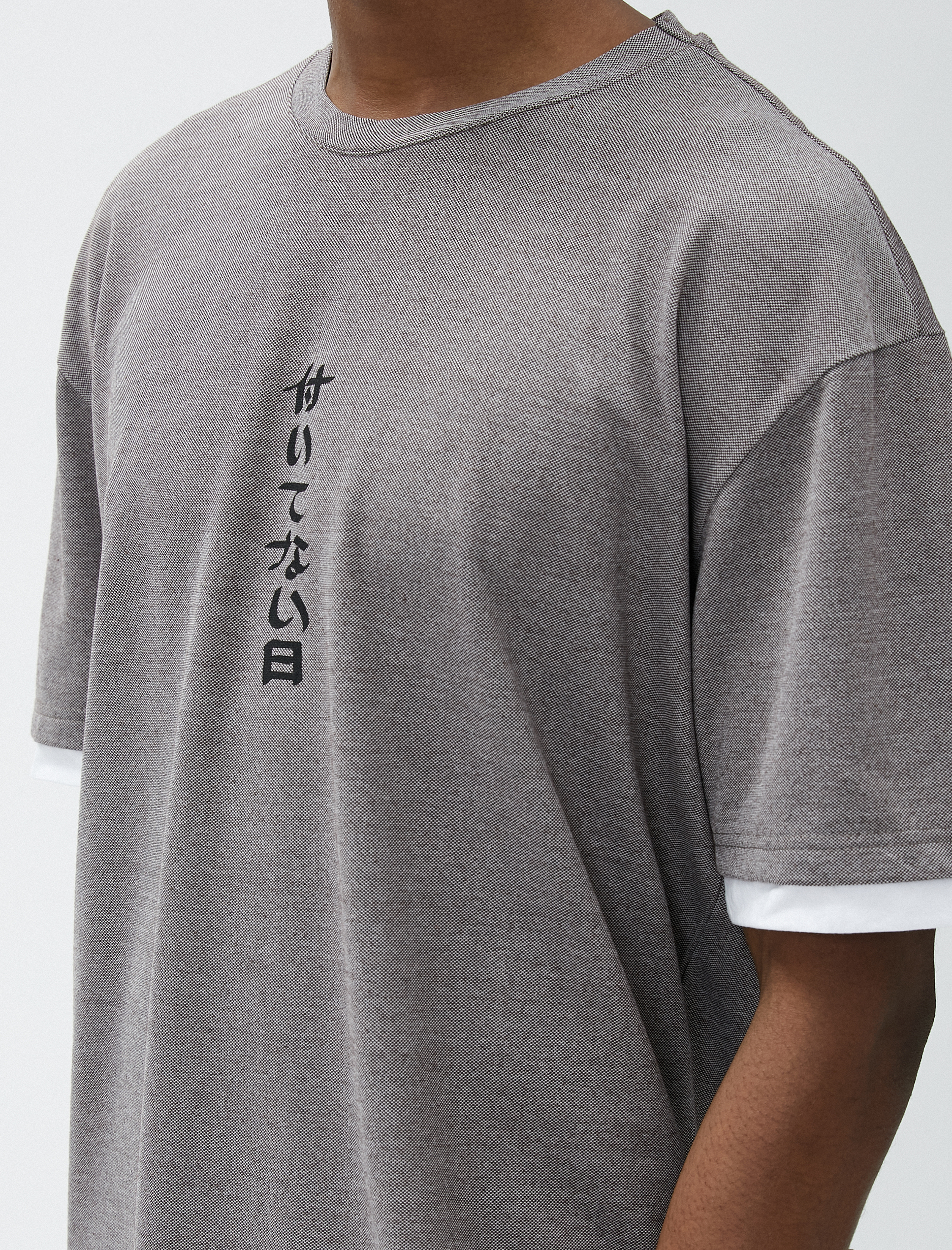   Uzak Doğu Baskılı Tişört Bisiklet Yaka Kısa Kollu