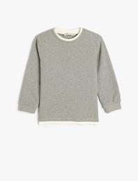 Basic Sweatshirt Bisiklet Yaka Uzun Kollu Dokulu