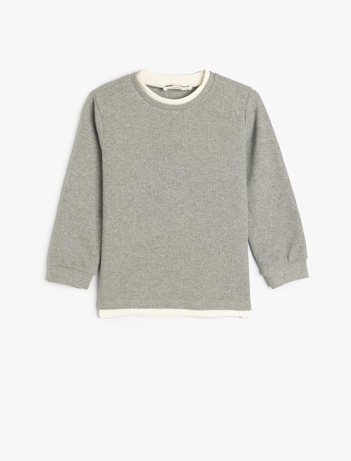 Erkek Çocuk Basic Sweatshirt Bisiklet Yaka Uzun Kollu Dokulu