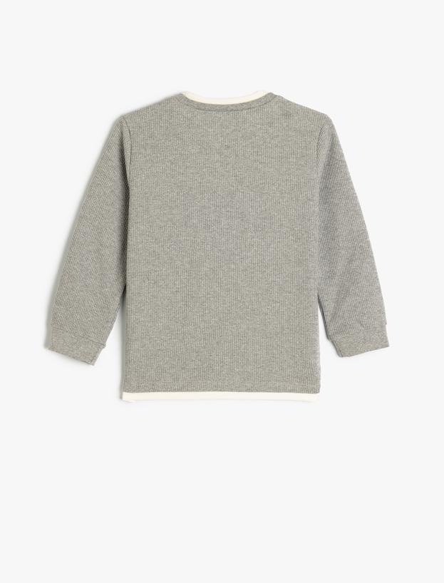 Basic Sweatshirt Bisiklet Yaka Uzun Kollu Dokulu_1