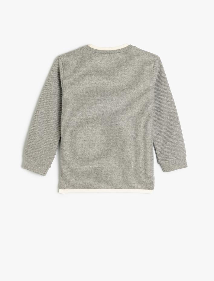 Erkek Çocuk Basic Sweatshirt Bisiklet Yaka Uzun Kollu Dokulu