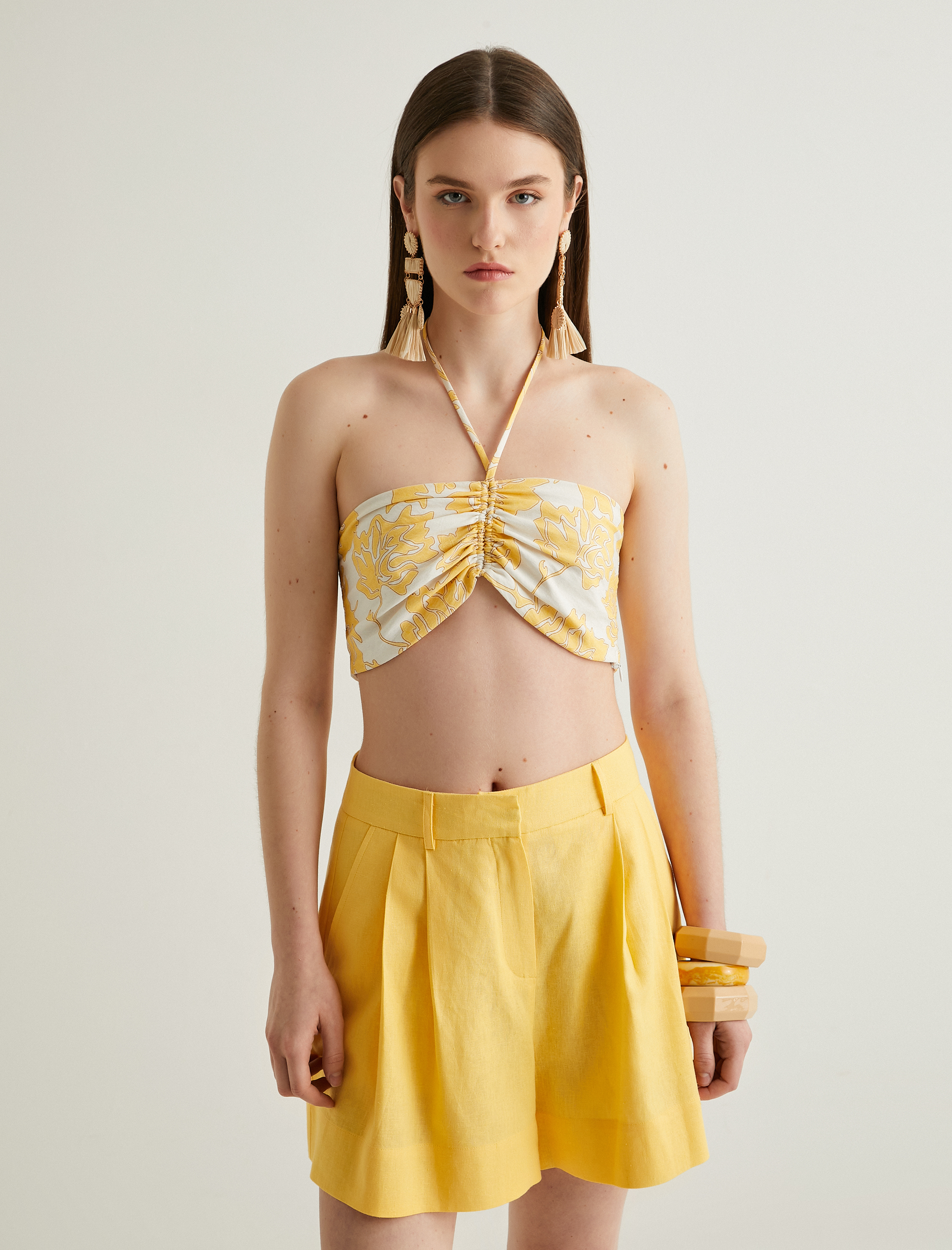   Koton X Melis Ağazat - Halter Yaka Çiçekli Büstiyer Boyundan Bağlamalı Astarlı Viskon Kumaş