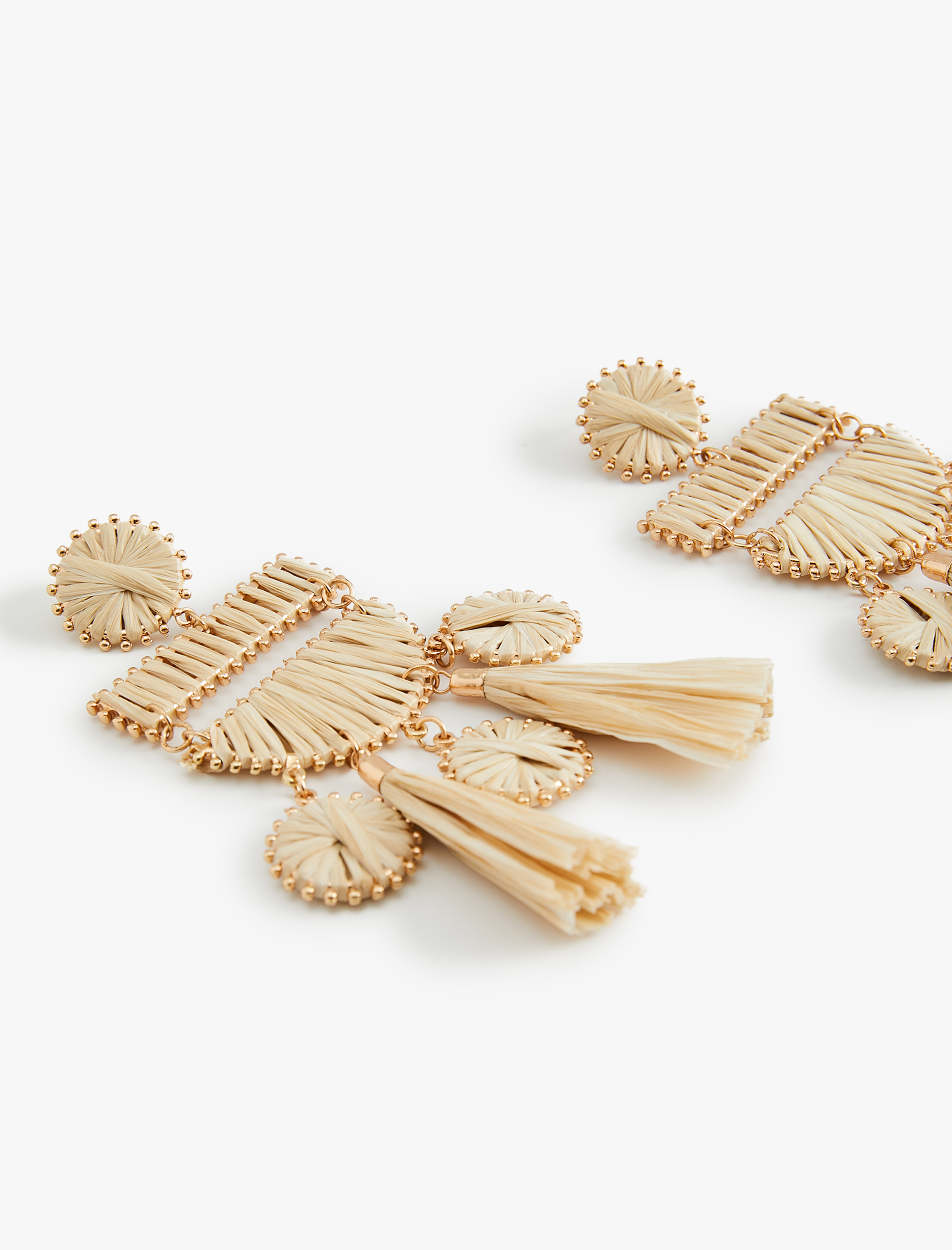  Kadın Geometrik Hasır Küpe Büyük Boy Sallantılı - Koton X Melis Ağazat