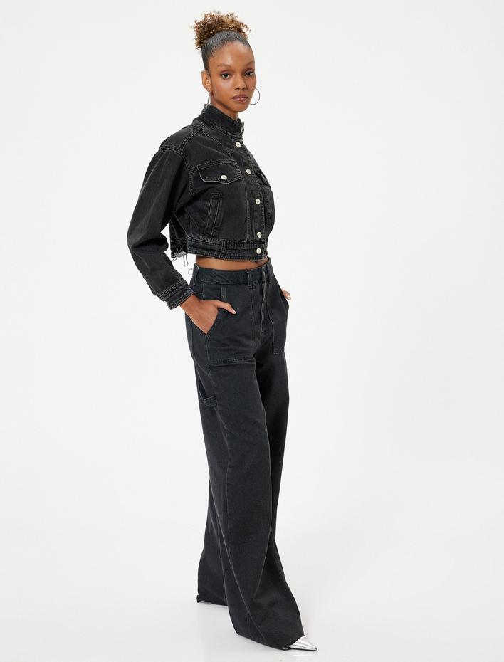  Geniş Paça Kot Pantolon Düğmeli Standart Bel Pamuklu - Bianca Jeans