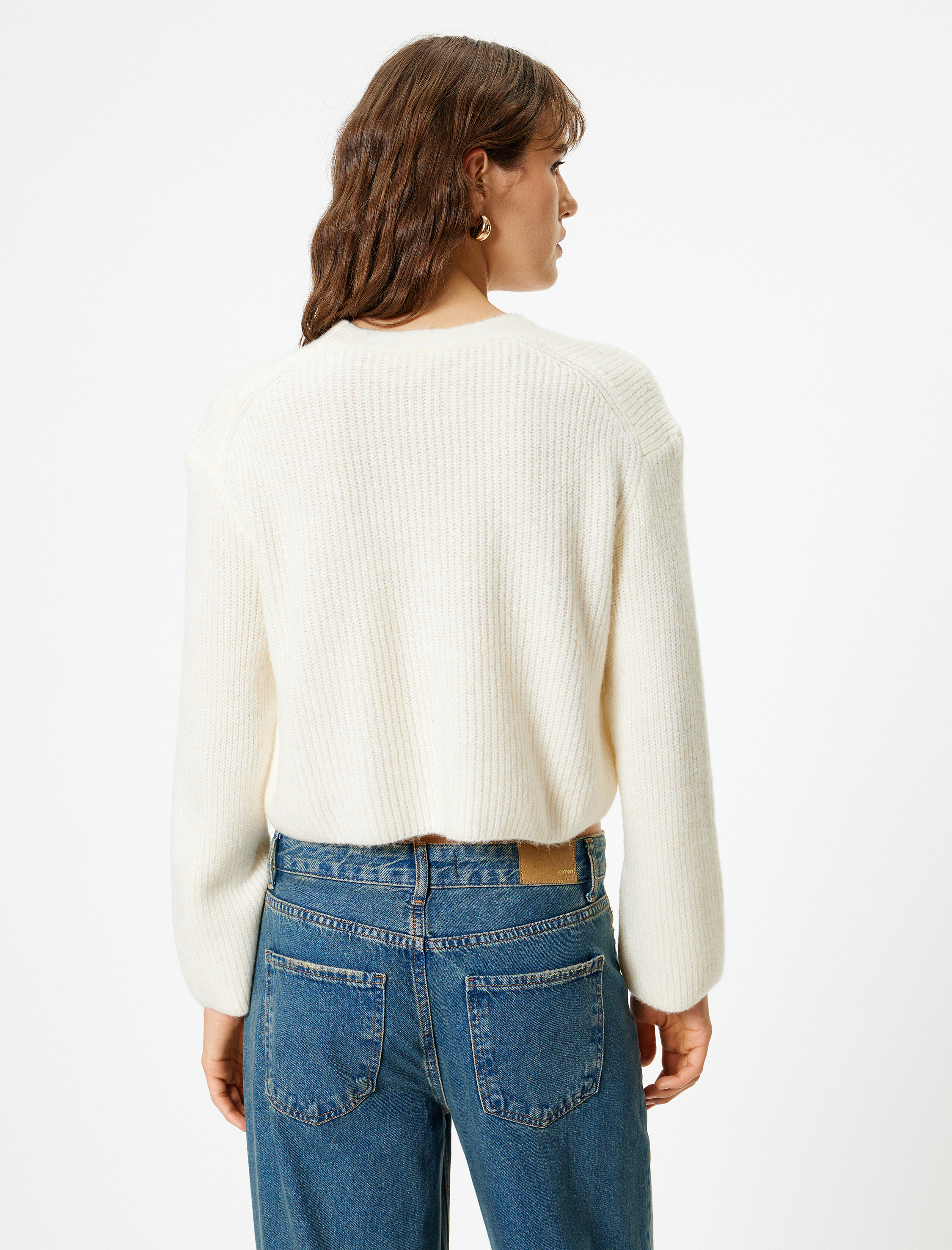   Örgü Hırka V Yaka Düğmeli Uzun Kollu