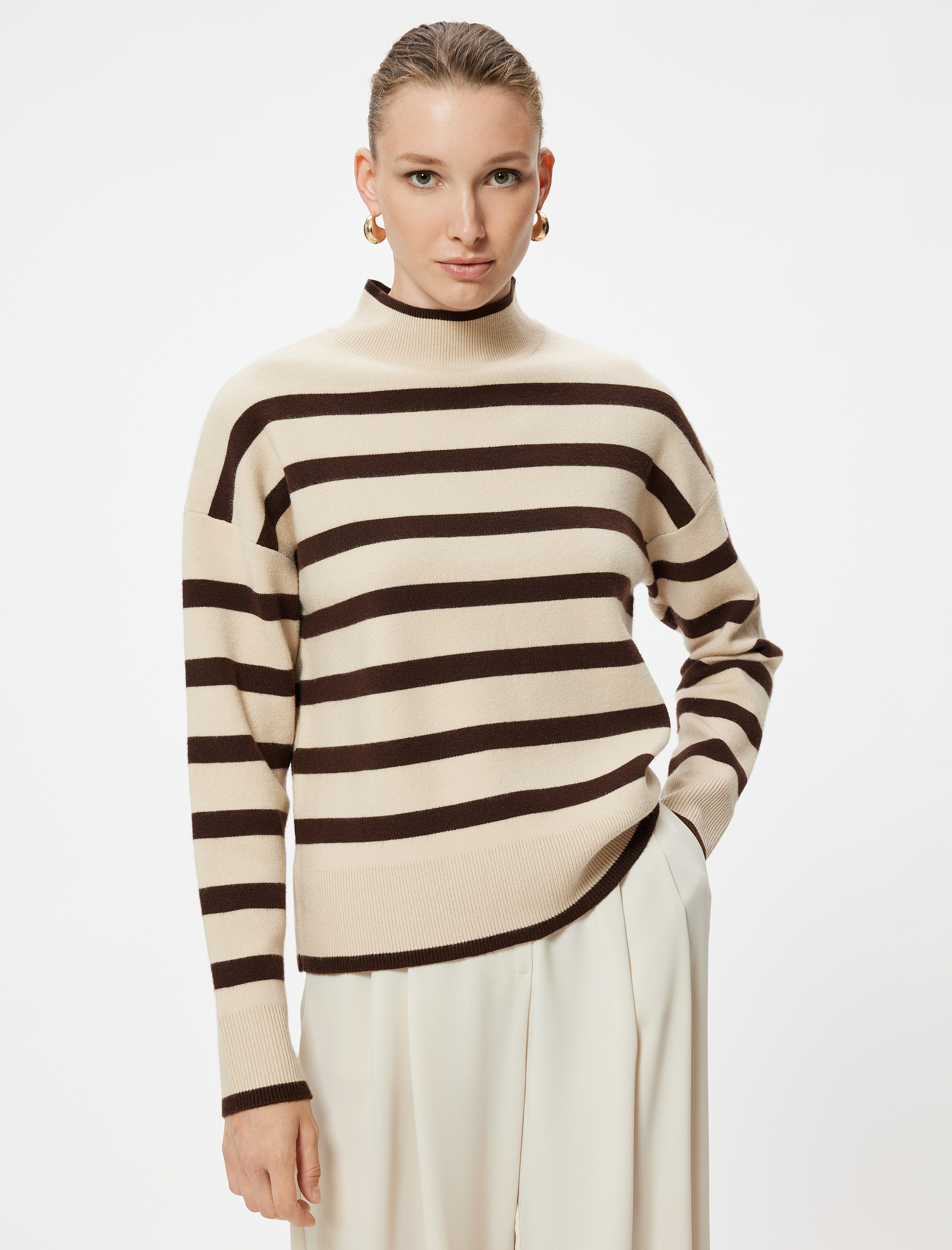 Boğazlı Triko Kazak Uzun Kollu