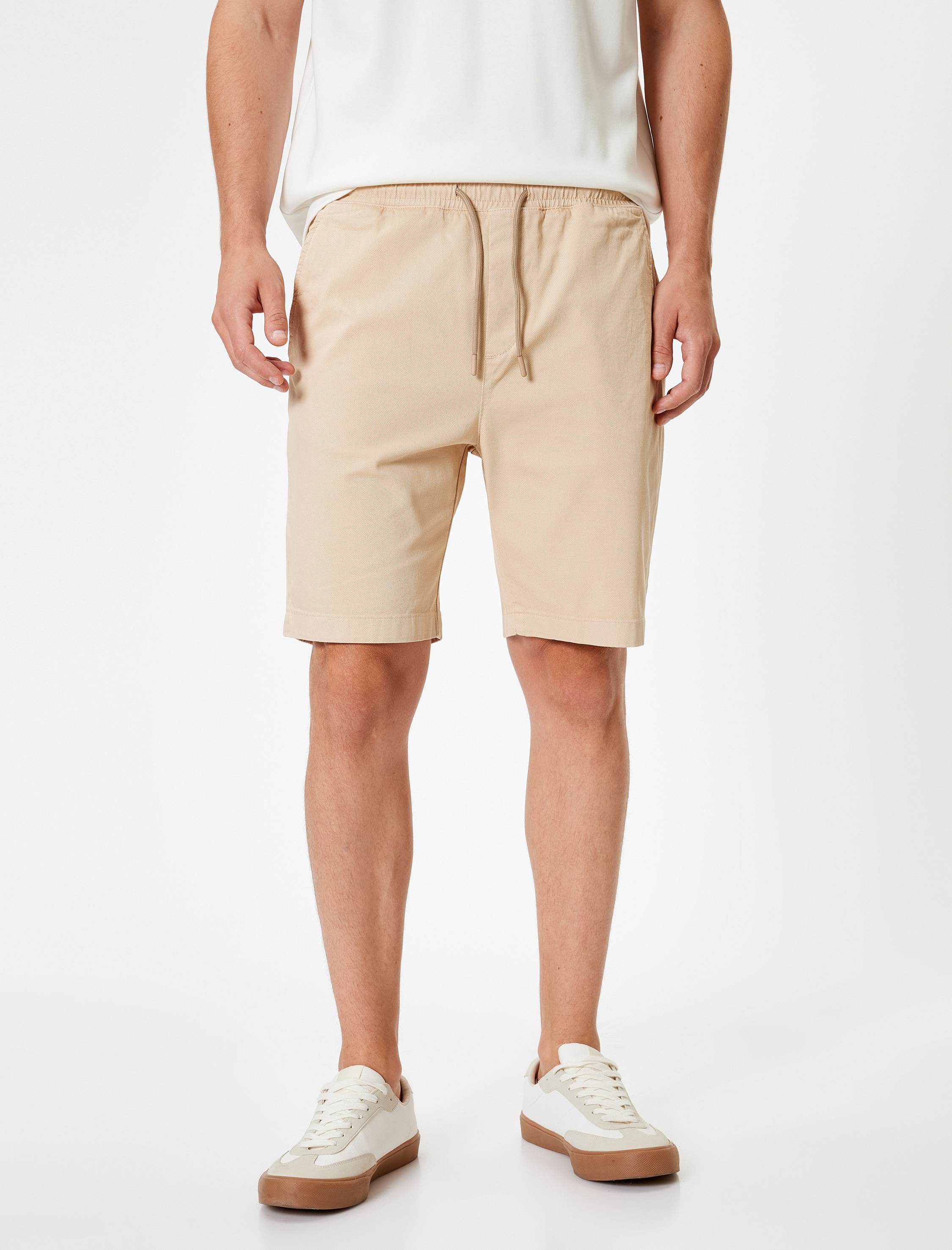 Bermuda Şort Kanvas Beli Lastikli Cep Detaylı Pamuklu