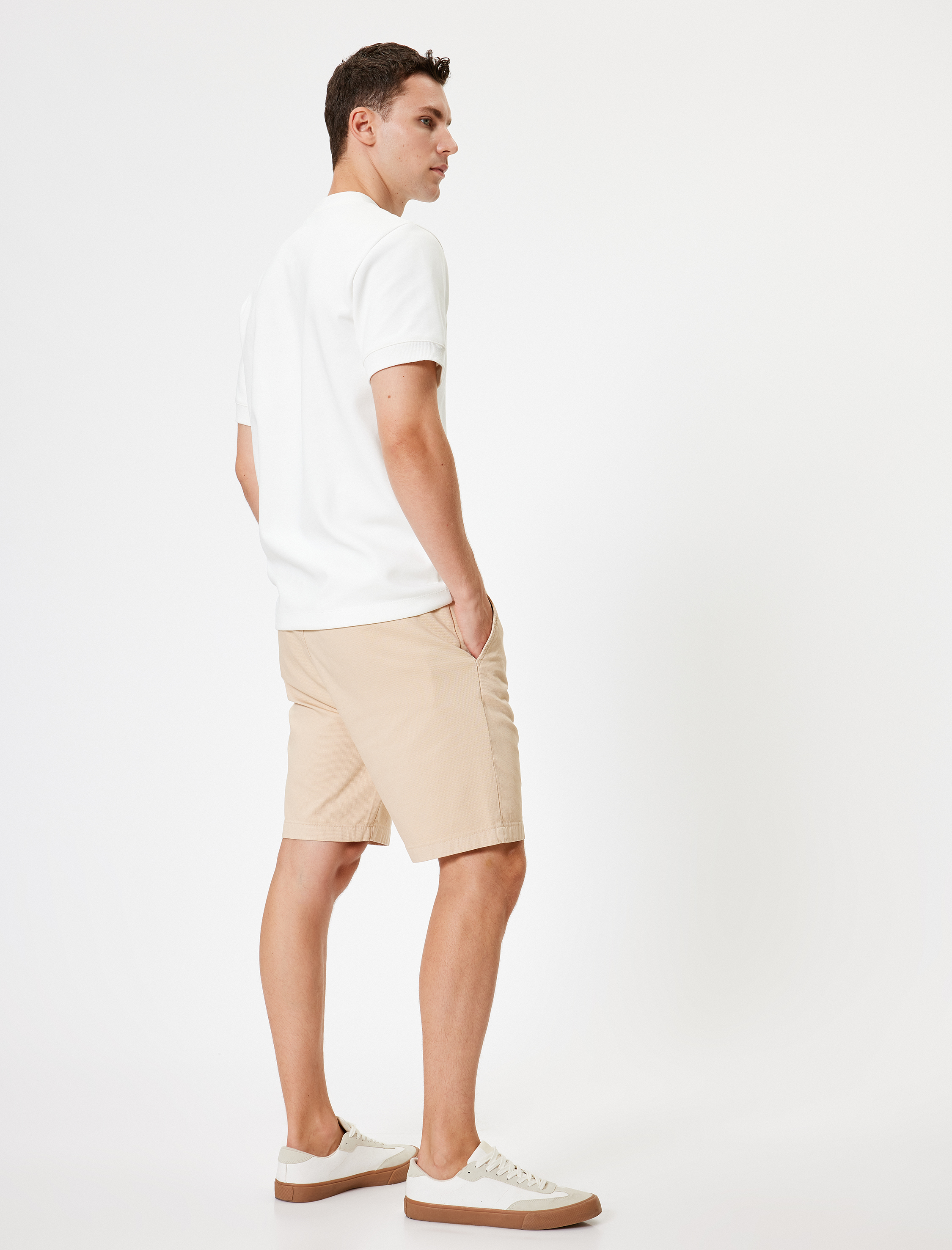 Bermuda Şort Kanvas Beli Lastikli Cep Detaylı Pamuklu