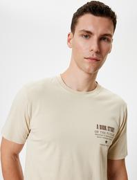 Slim Fit Tişört Slogan Baskılı Kısa Kollu Bisiklet Yaka Pamuklu