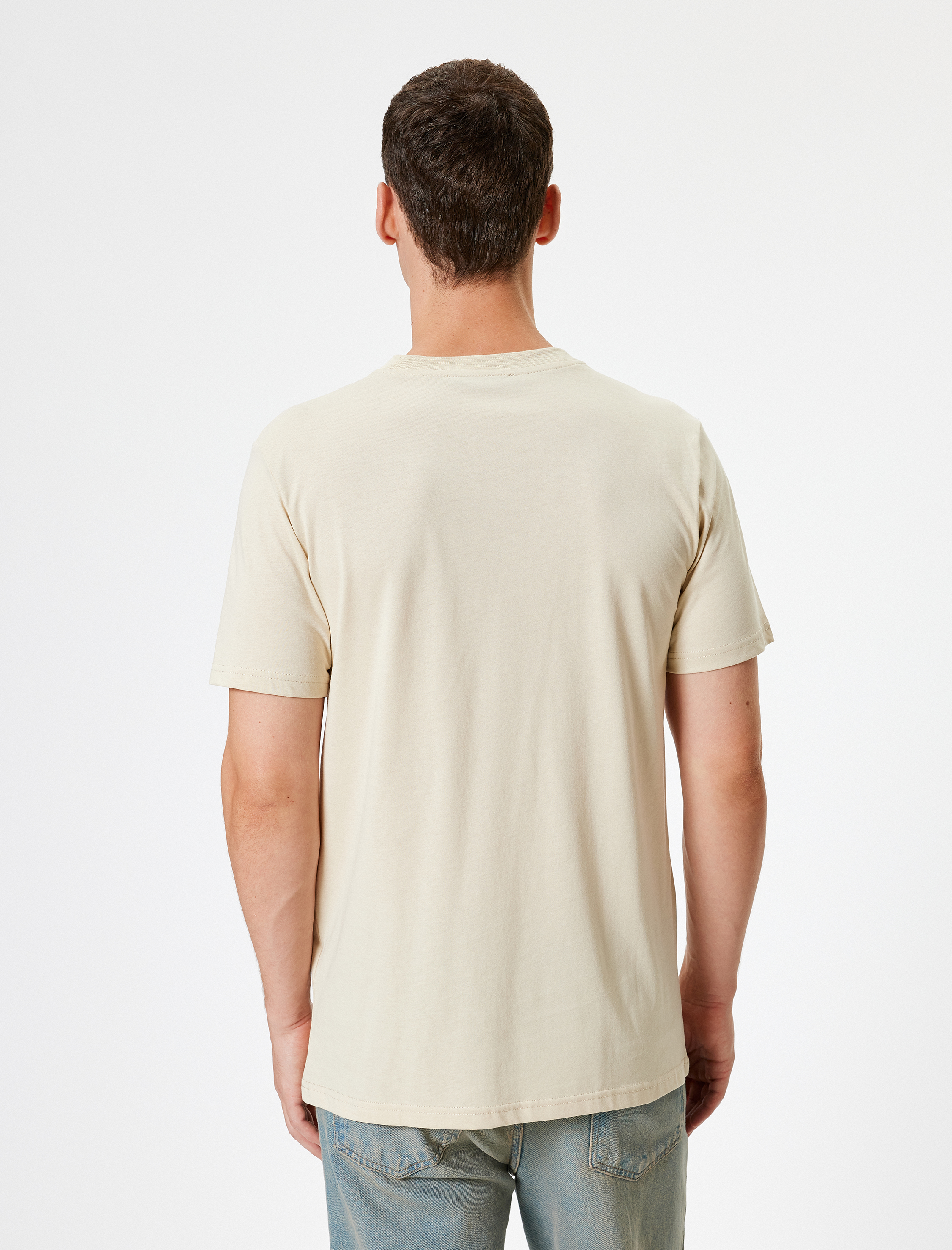   Slim Fit Tişört Slogan Baskılı Kısa Kollu Bisiklet Yaka Pamuklu