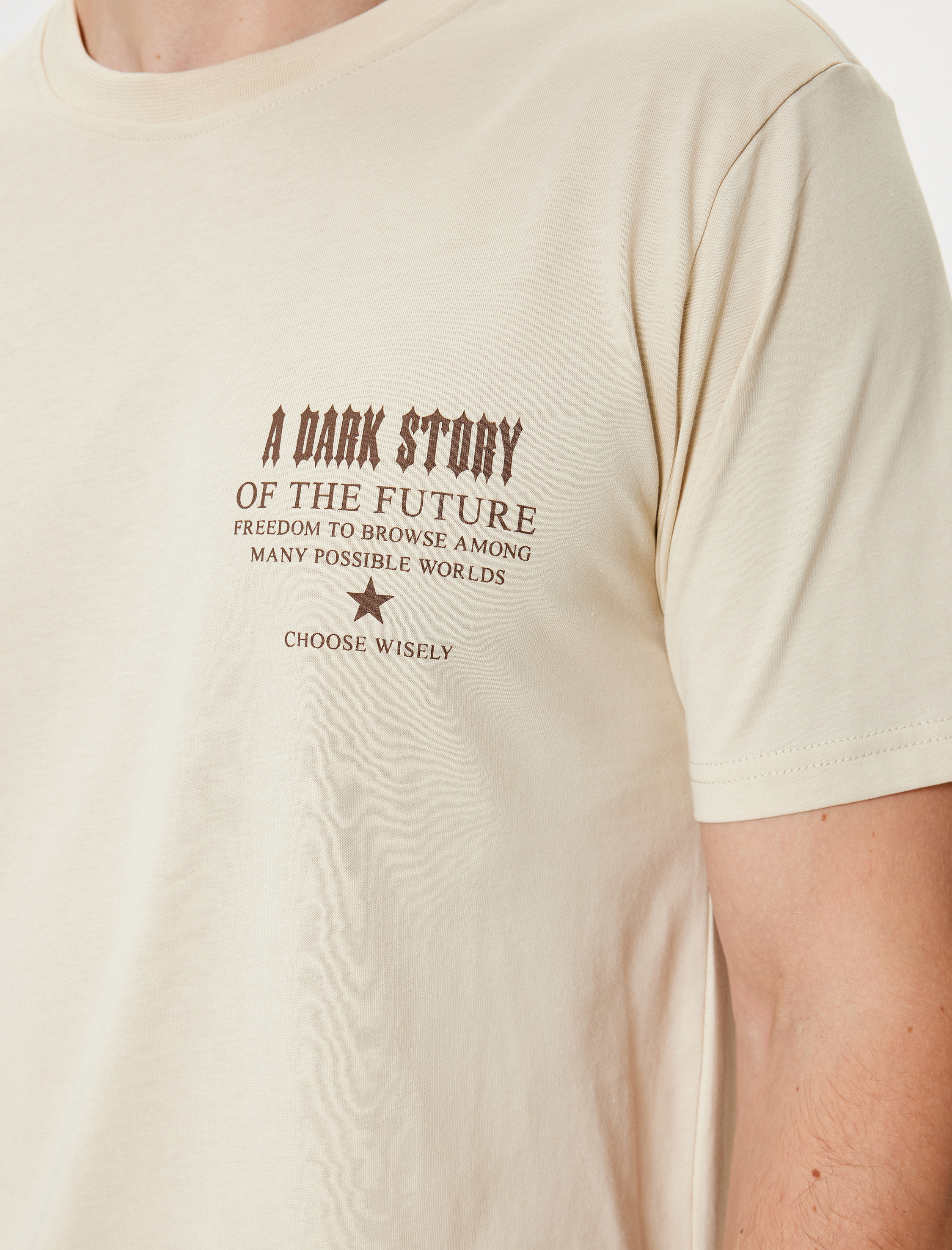   Slim Fit Tişört Slogan Baskılı Kısa Kollu Bisiklet Yaka Pamuklu