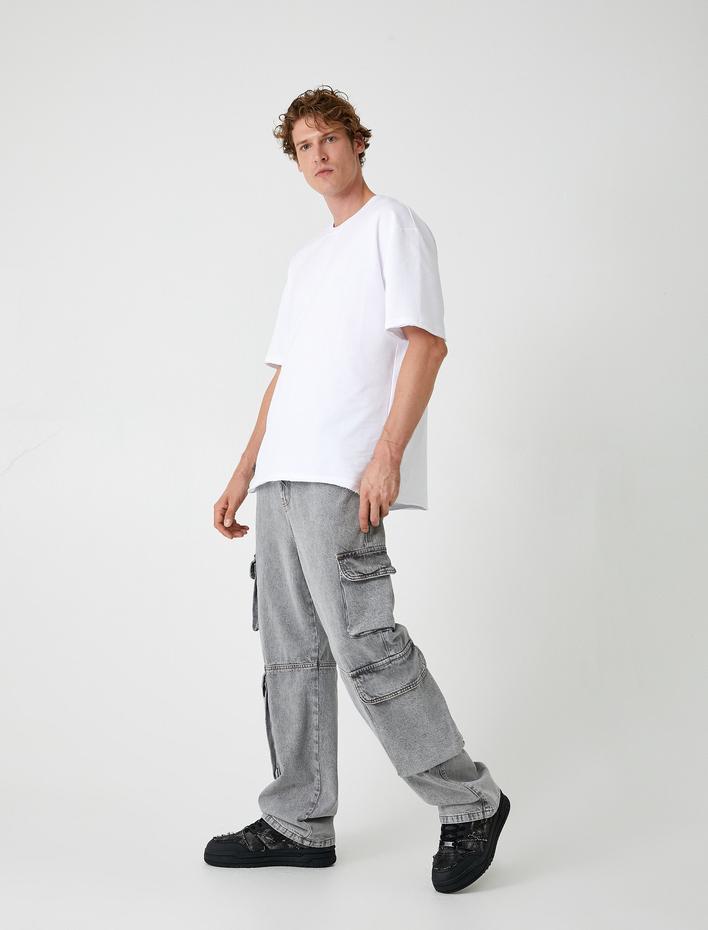  Oversize Cep Detaylı Pamuklu Kargo Kot Pantolon