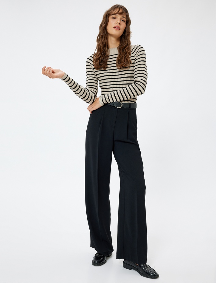  Triko Kazak Dik Yaka Dokulu Uzun Kollu Viskon Kumaş Karışımlı