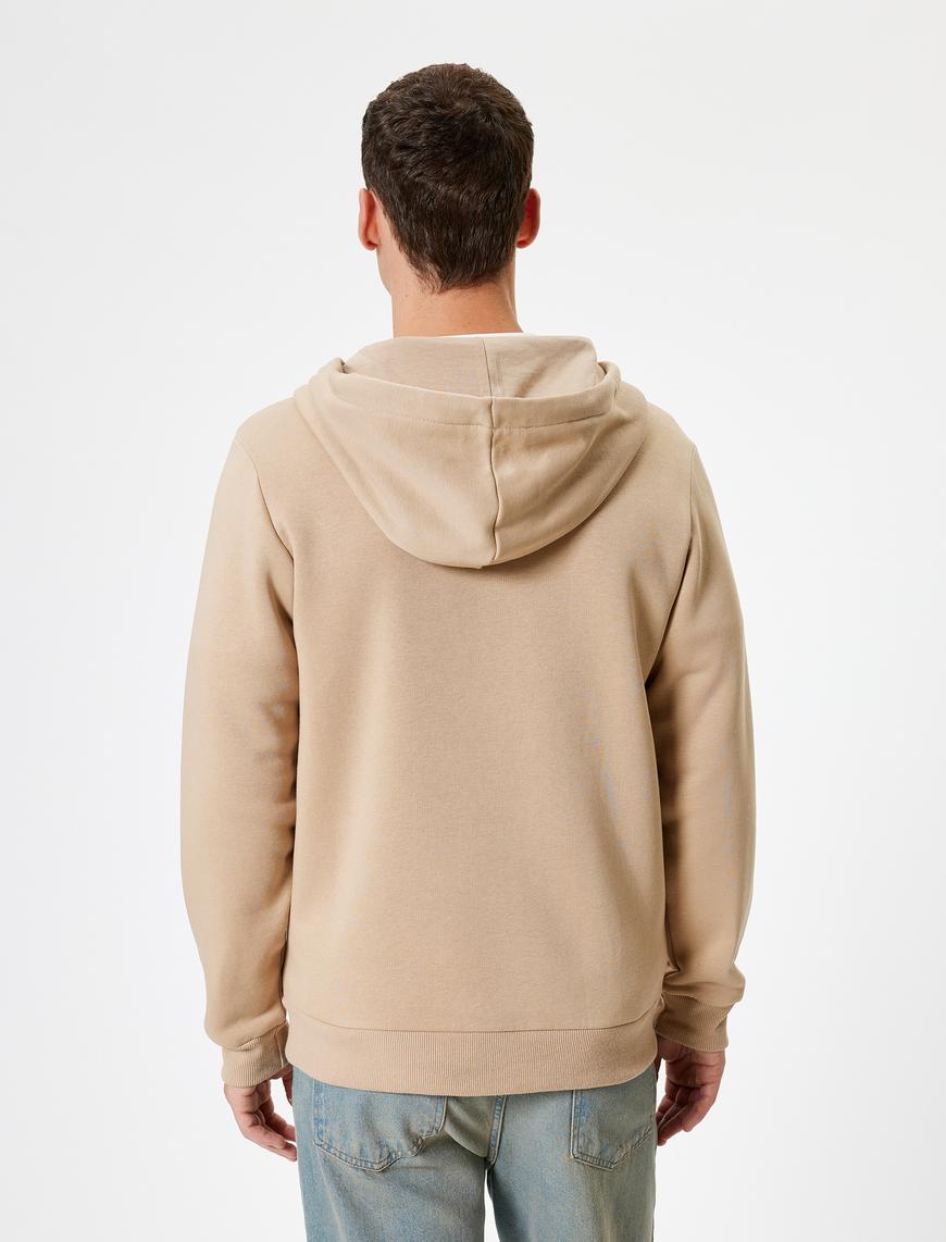   Cep Detaylı Şardonlu Fermuarlı Pamuklu Basic Kapşonlu Sweatshirt