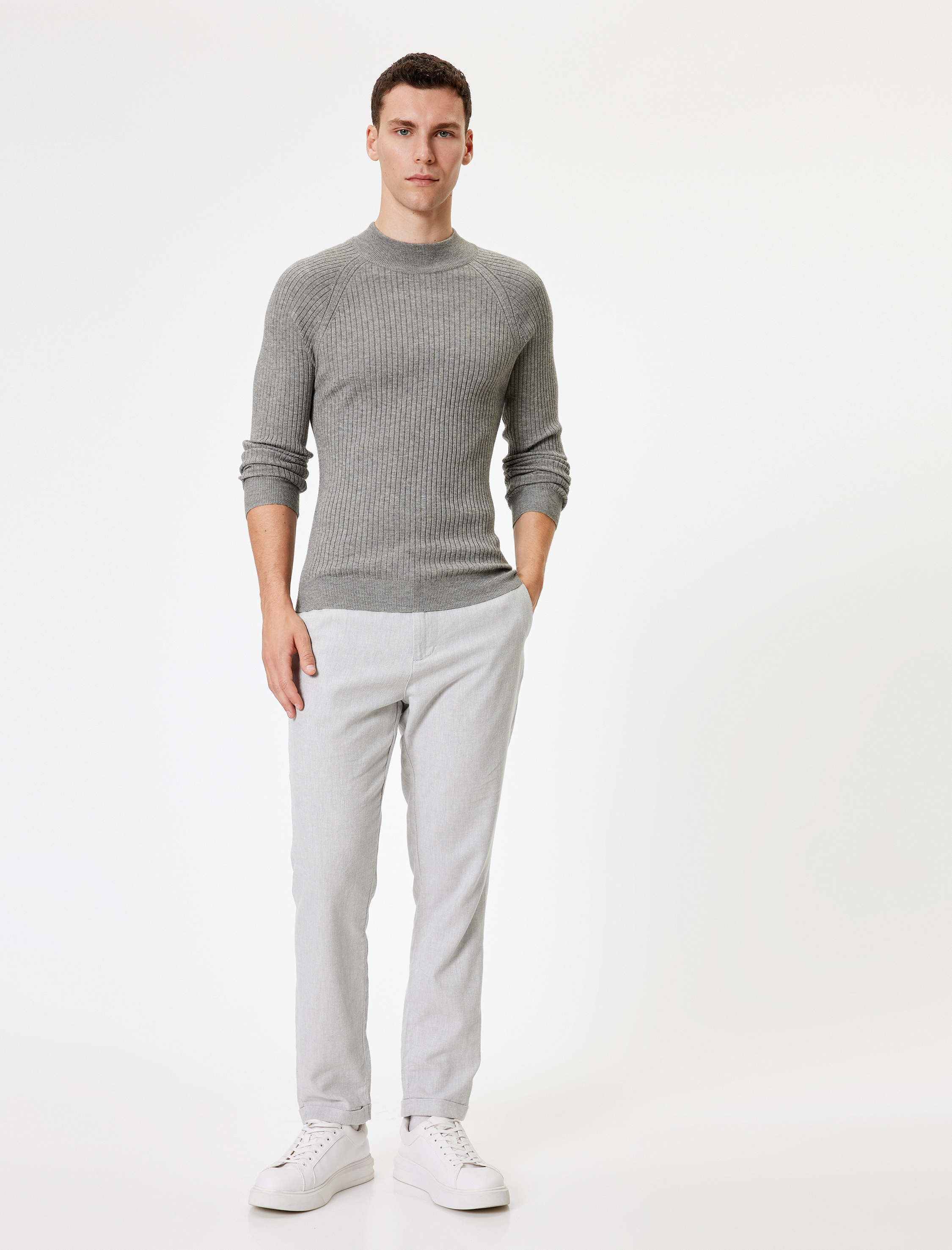   Yarım Balıkçı Yaka Kazak Triko Basic Uzun Kollu