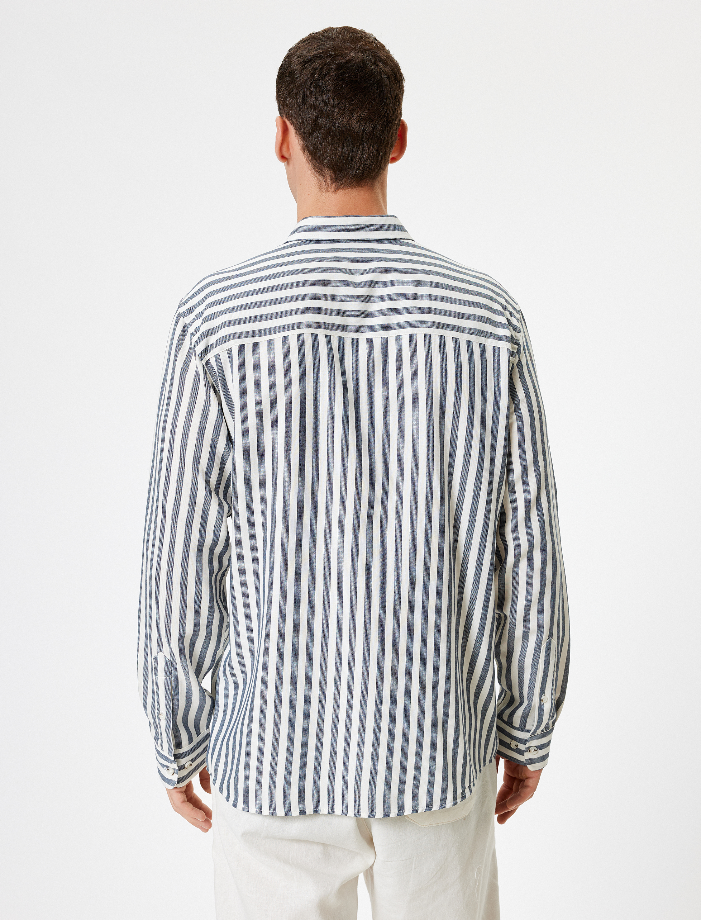   Uzun Kollu Düğmeli Yaka Çizgili Regular Fit Gömlek