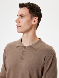 Polo Yaka Kazak Triko Basic Uzun Kollu Düğmeli