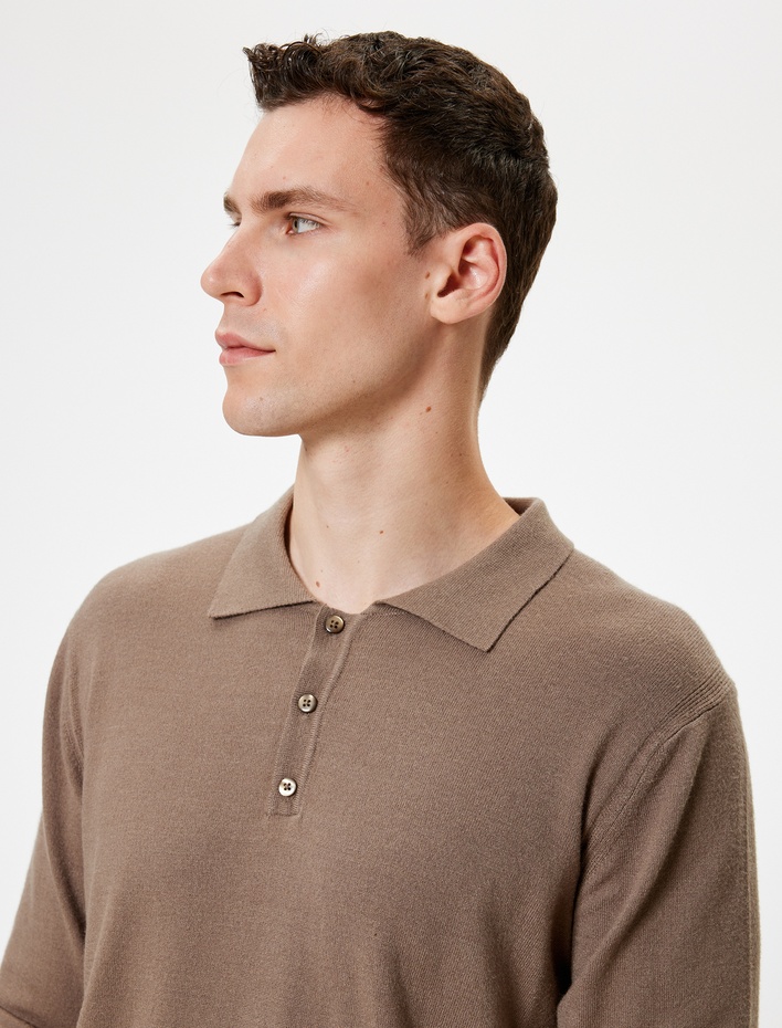  Polo Yaka Kazak Triko Basic Uzun Kollu Düğmeli