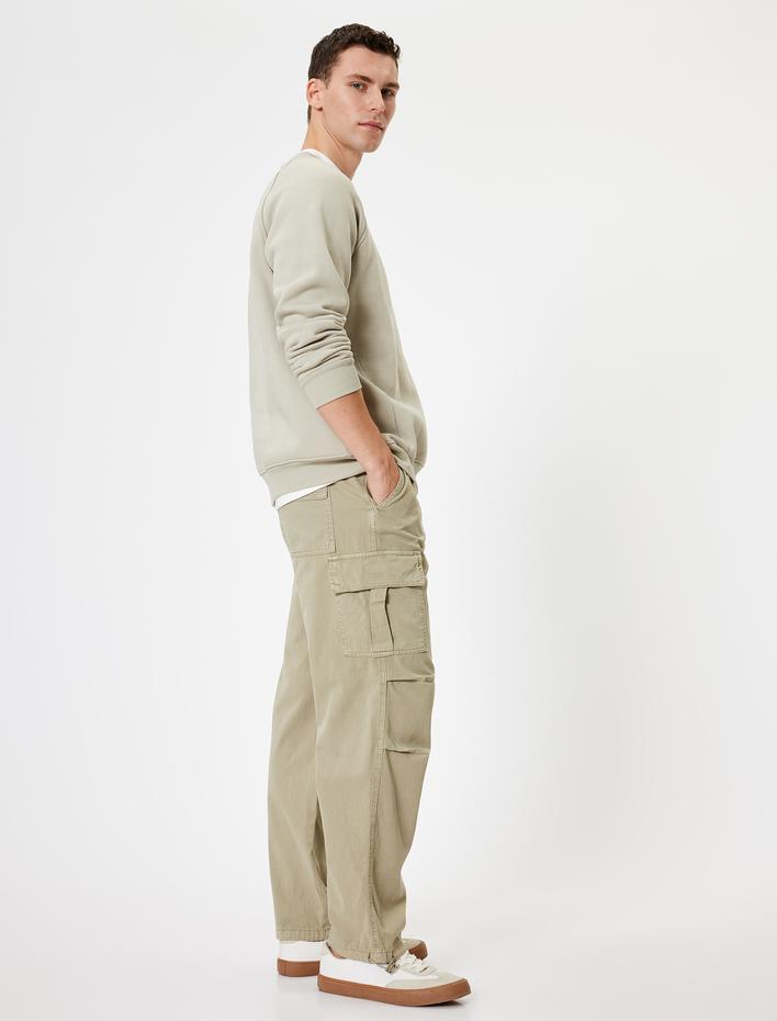  Paraşüt Pantolon Kargo Cep Detaylı Beli Lastikli Pamuklu