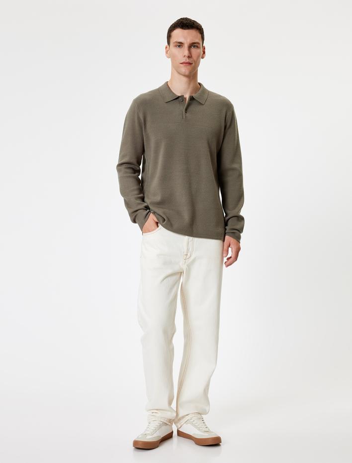  Polo Yaka Kazak Triko Basic Uzun Kollu Düğmeli