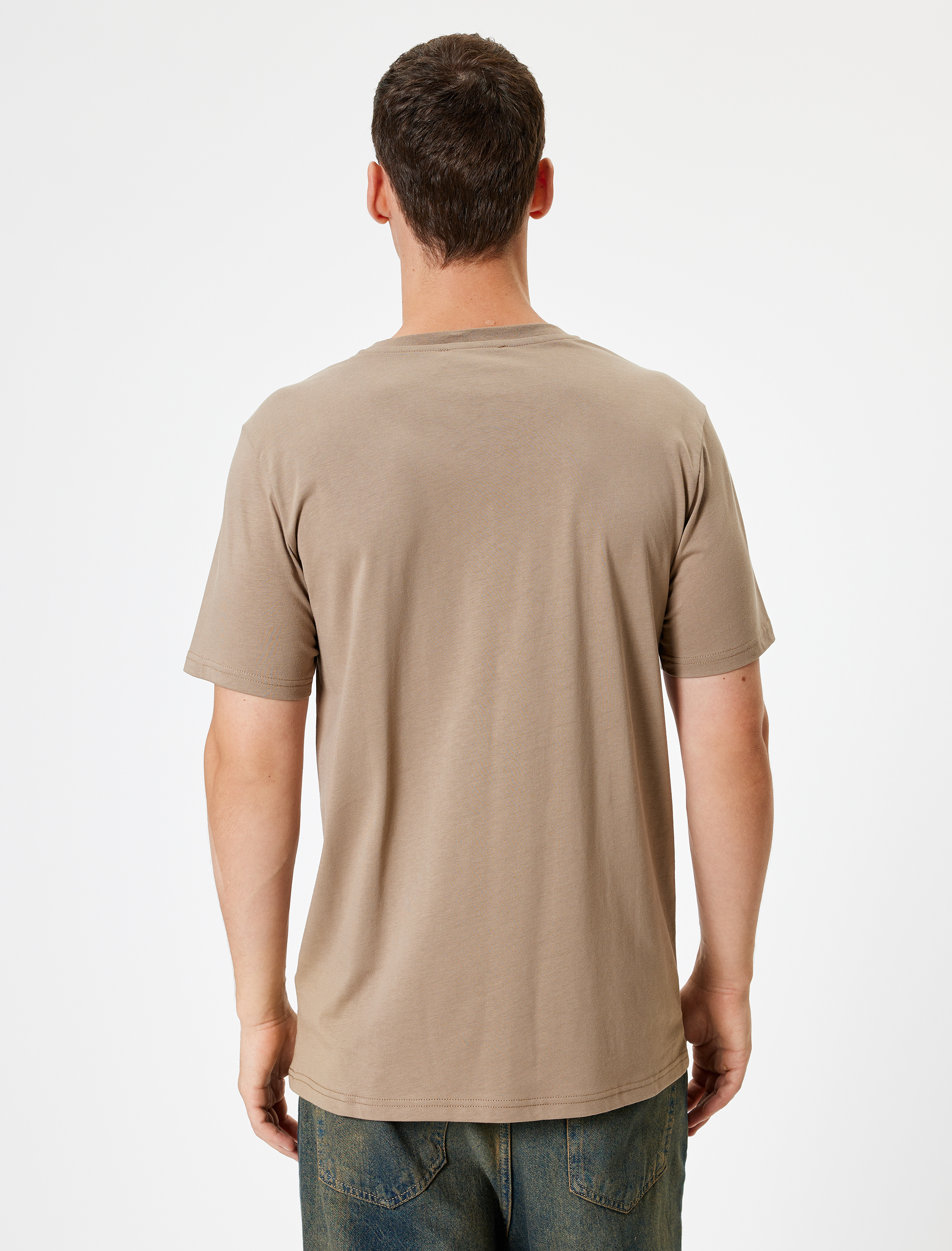   Slim Fit Tişört Yıldız Baskılı Kısa Kollu Bisiklet Yaka Pamuklu