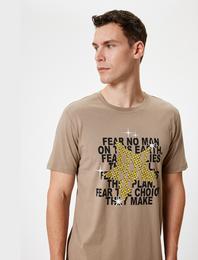 Slim Fit Tişört Yıldız Baskılı Kısa Kollu Bisiklet Yaka Pamuklu